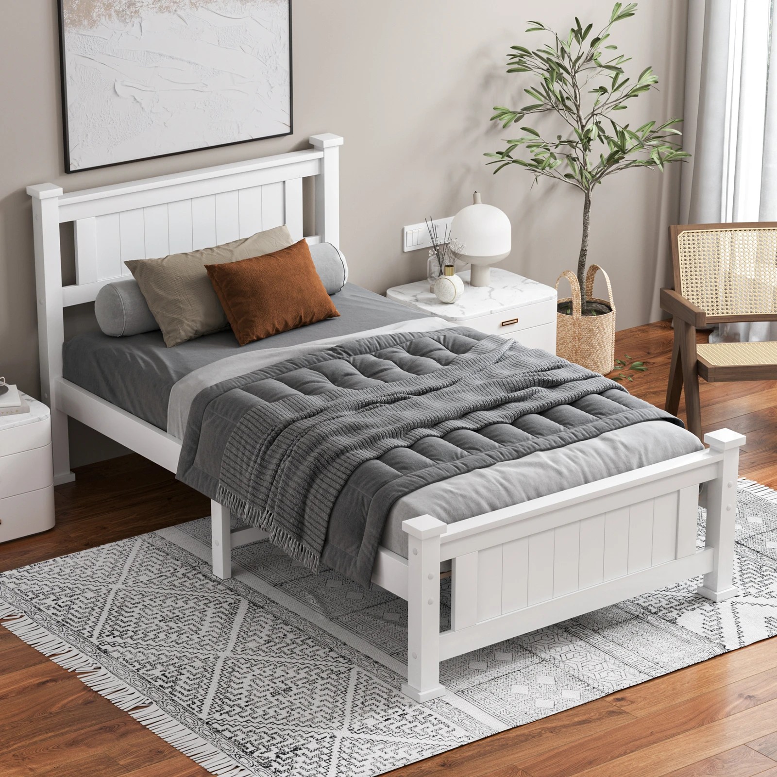 2 Alfordson Bed Frame Wooden Timber King Single Mattress Base Platform Arne - White, 2 of 10