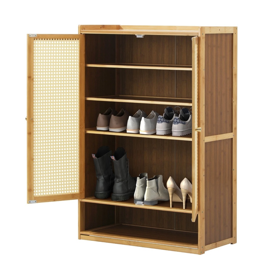 9 Oikiture Shoe Storage Cabinet Shoes Rack Organiser Shelf 2 Doors Rattan
 - Natural, 9 of 9
