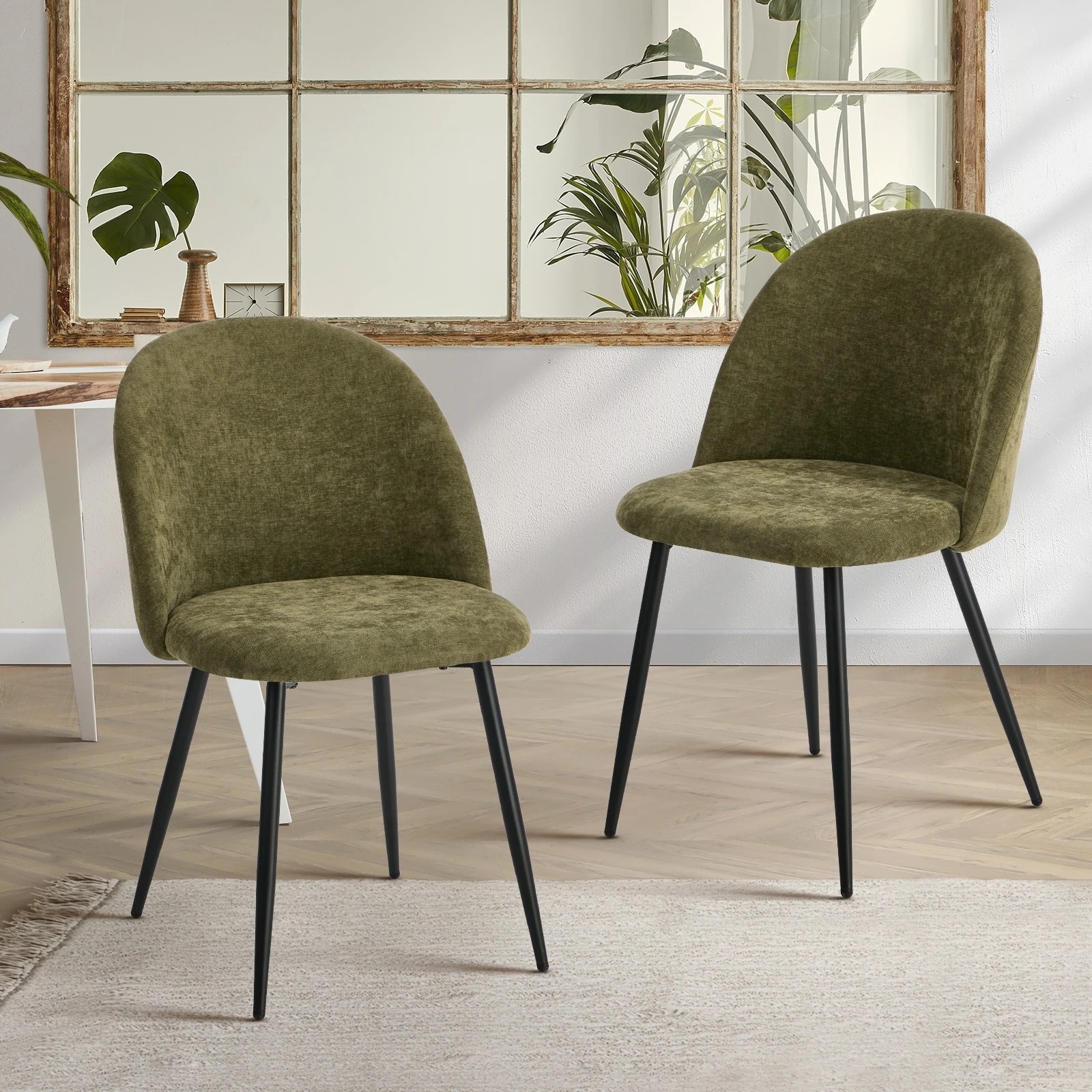 3 Oikiture 2x Dining Chairs Accent Chair Armchair Kitchen Upholstered Linen - Green, 3 of 9