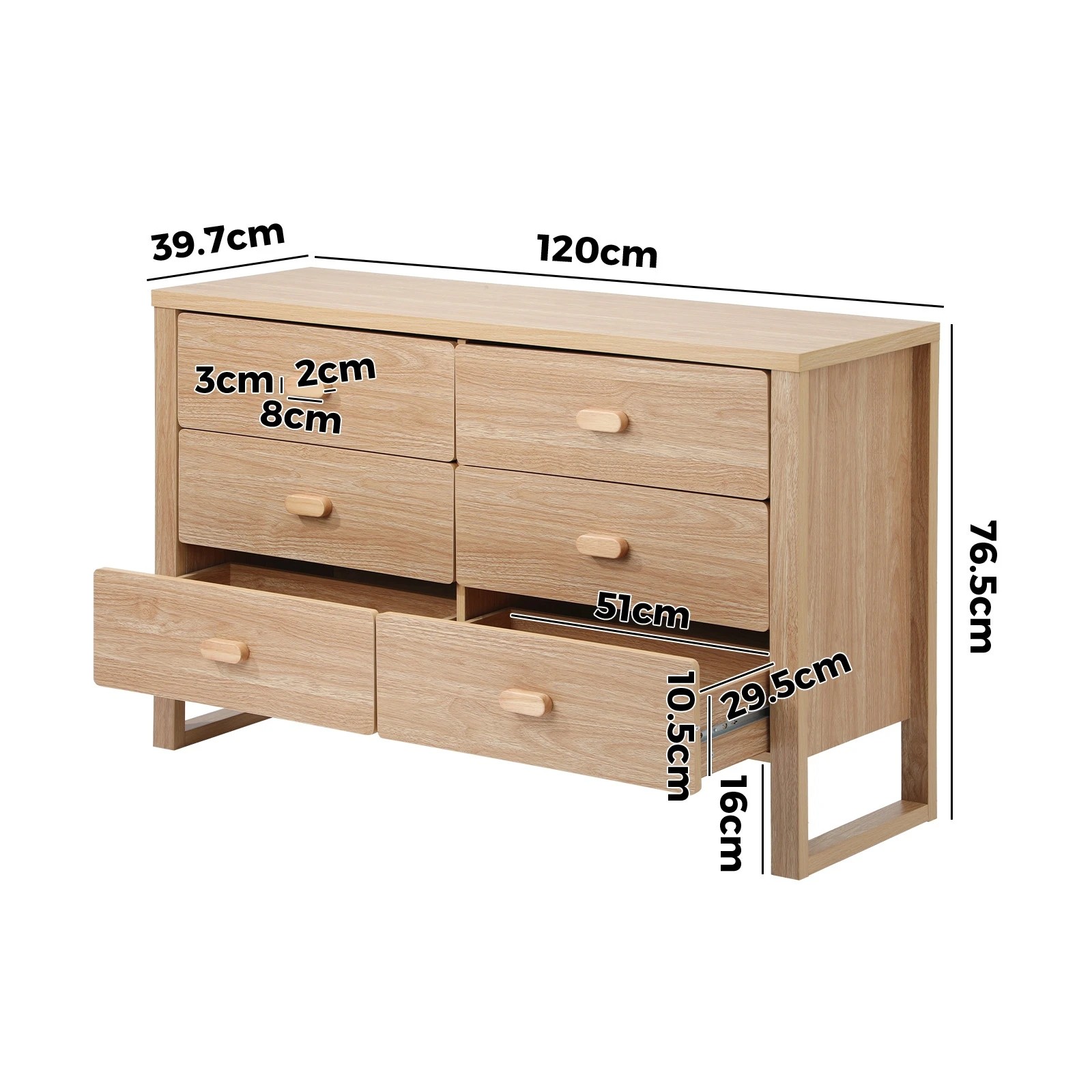 2 Oikiture 6 Chest of Drawers Dresser Lowboy Storage Desk Bedroom - Natural, 2 of 6