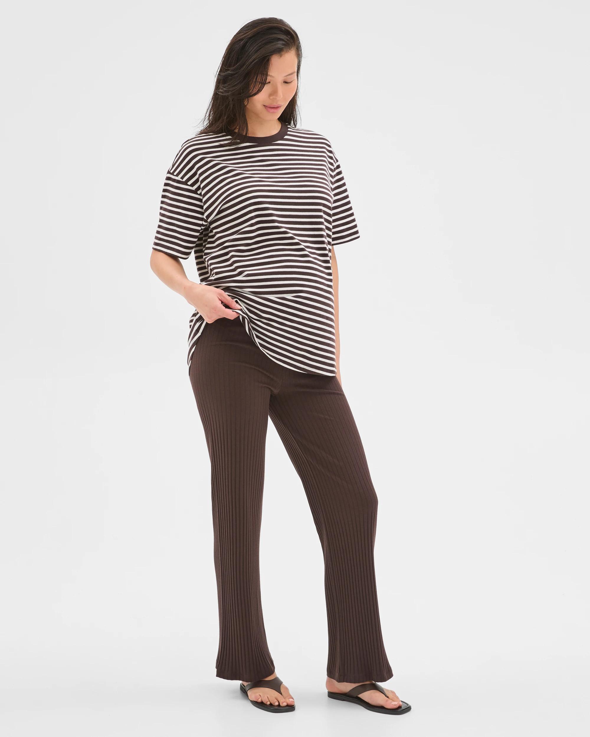 2 Target Maternity Australian Cotton Crew Neck T-Shirt CHOCOLATE/WHITE STRIPE, 2 of 9