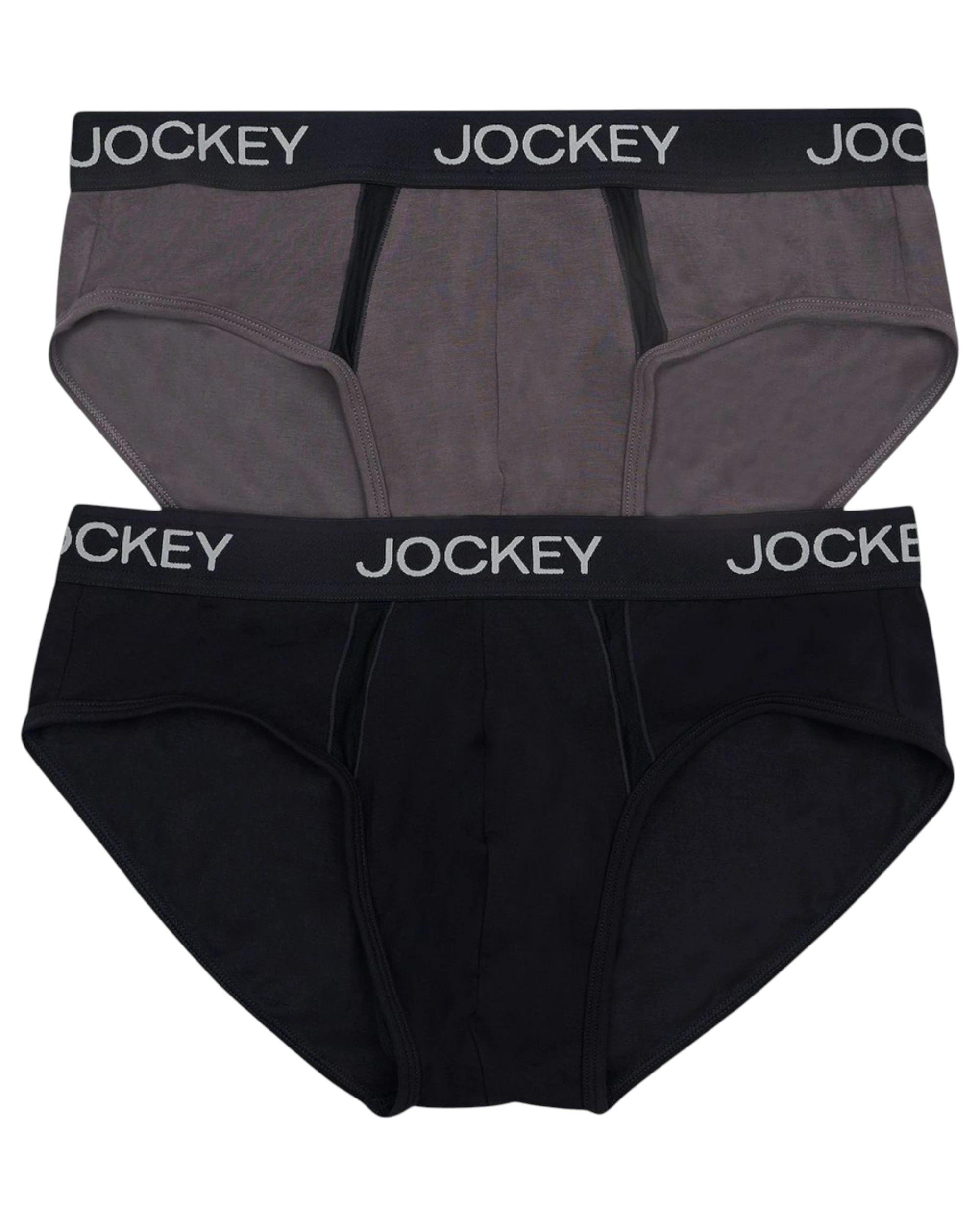 1 Jockey 4 Pack Mens Chafe Proof Pouch Brief Underwear BLACK/GREY, 1 of 7