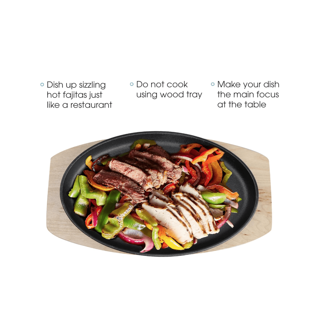 4 BR Home Cast Iron Sizzle Plate with Wooden Base and Handle, 4 of 6