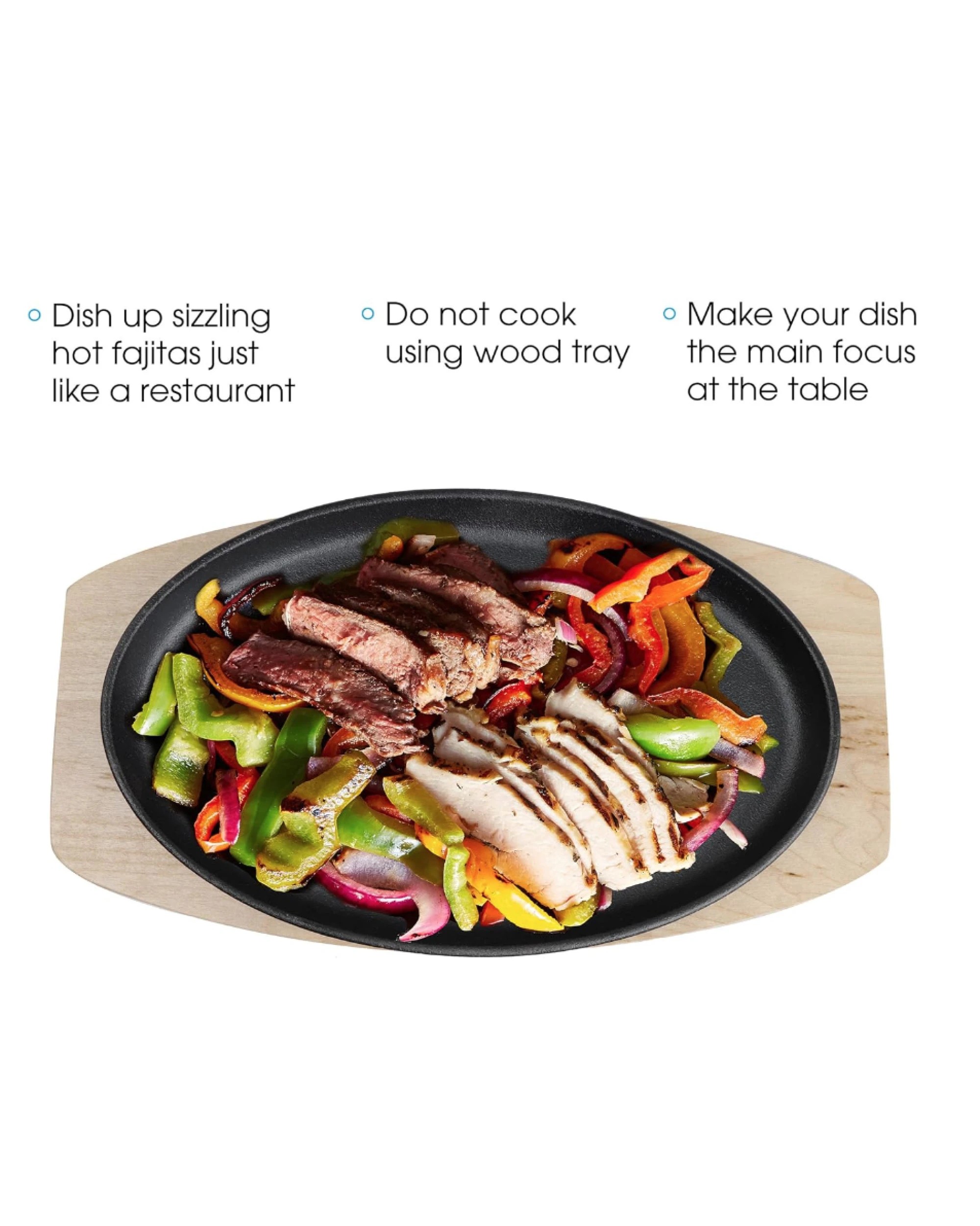 4 BR Home Cast Iron Sizzle Plate with Wooden Base and Handle, 4 of 5