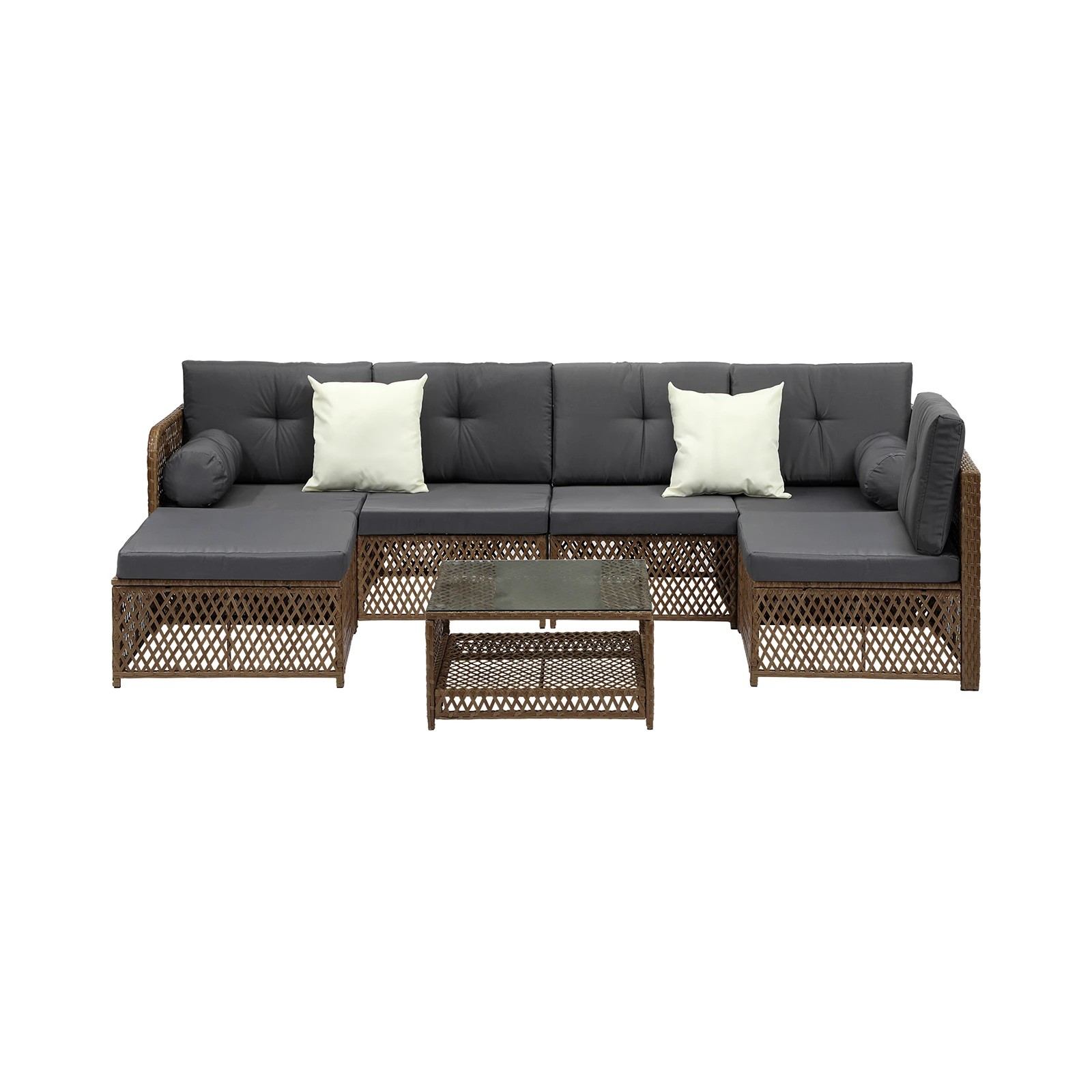 7 Livsip Outdoor Sofa Set 6 Seater Wicker Lounge Setting - Brown, 7 of 8