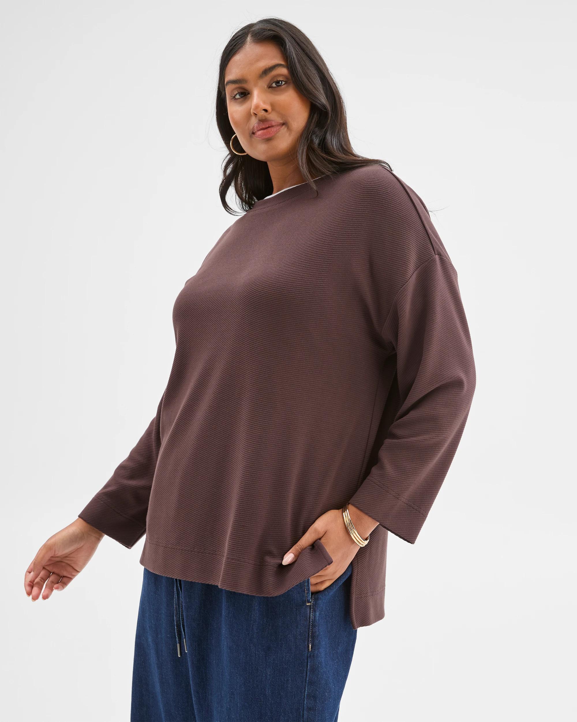 3 Target Curve Plus Size Long Sleeve Ottoman Top BRUNETTE, 3 of 5