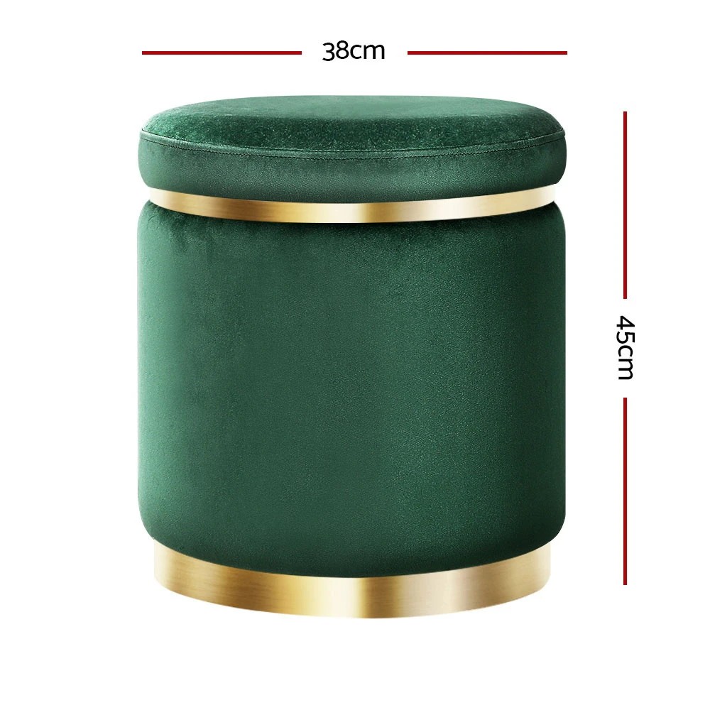 2 Artiss Ottoman Foot Stool Round Velvet Green - Green, 2 of 5