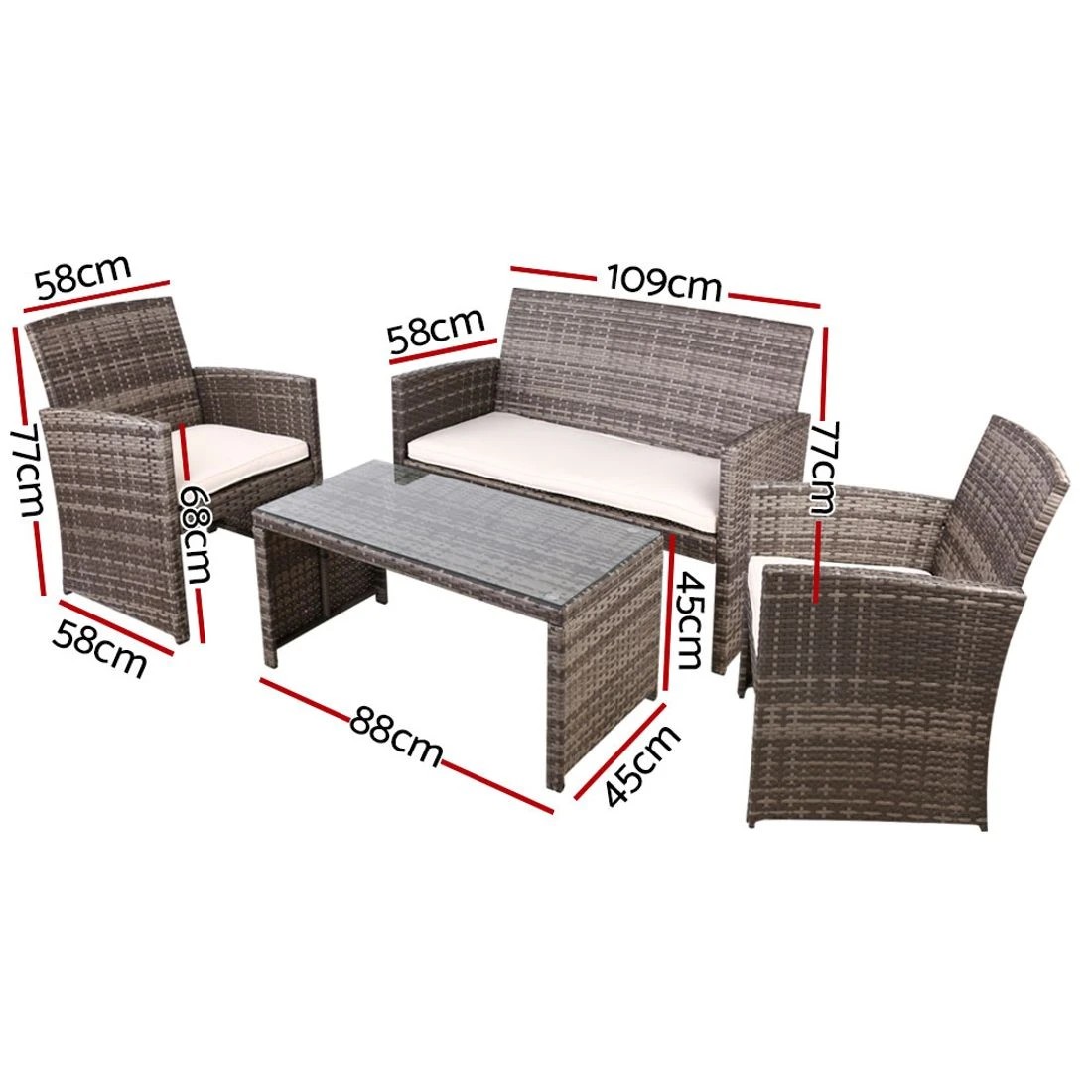 2 Gardeon 4 PCS Outdoor Sofa Set with Storage Cover Rattan Chair Furniture - Grey, 2 of 7