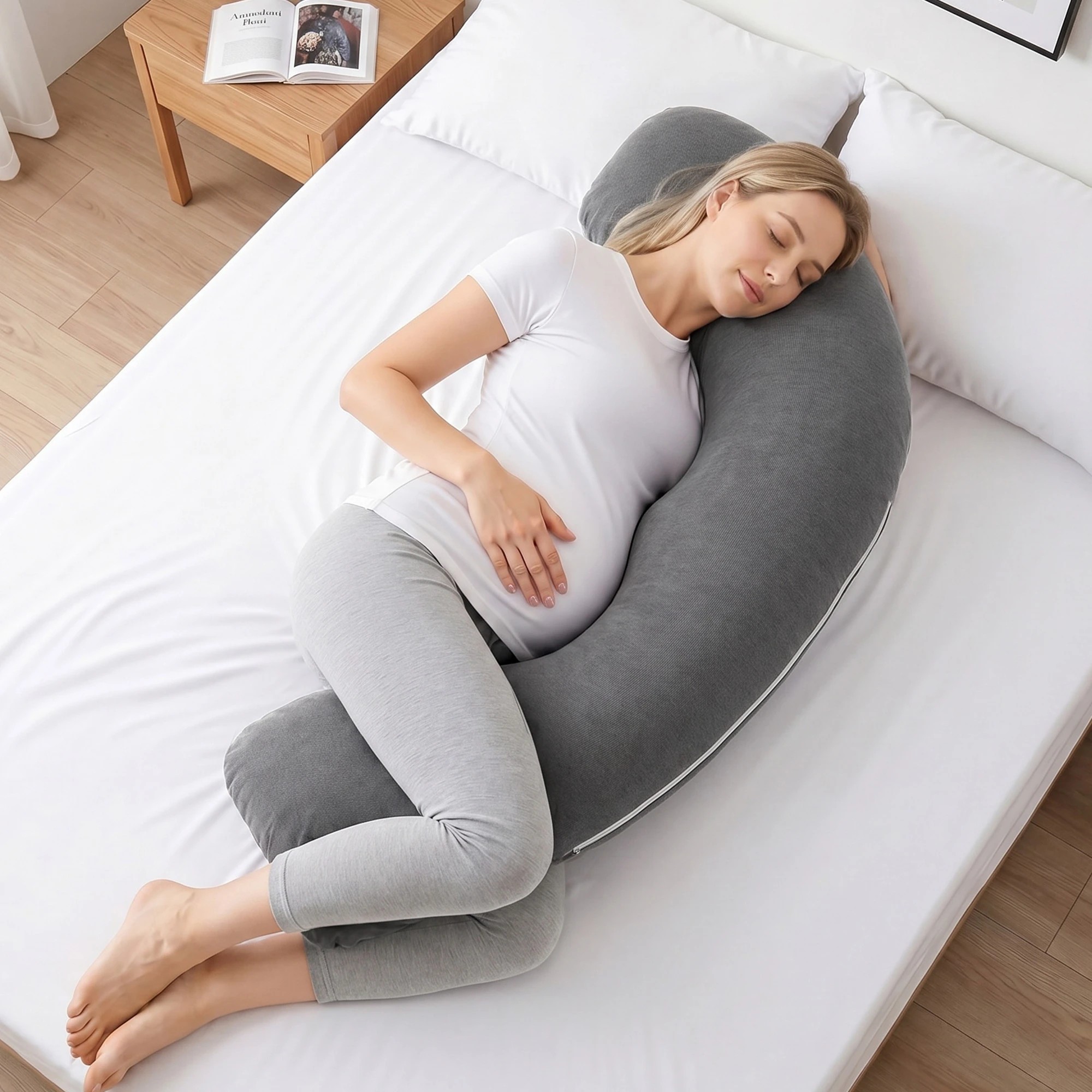 2 Giselle Bedding Maternity Pillow for Side Sleeping Cotton L-Shaped - Grey, 2 of 9