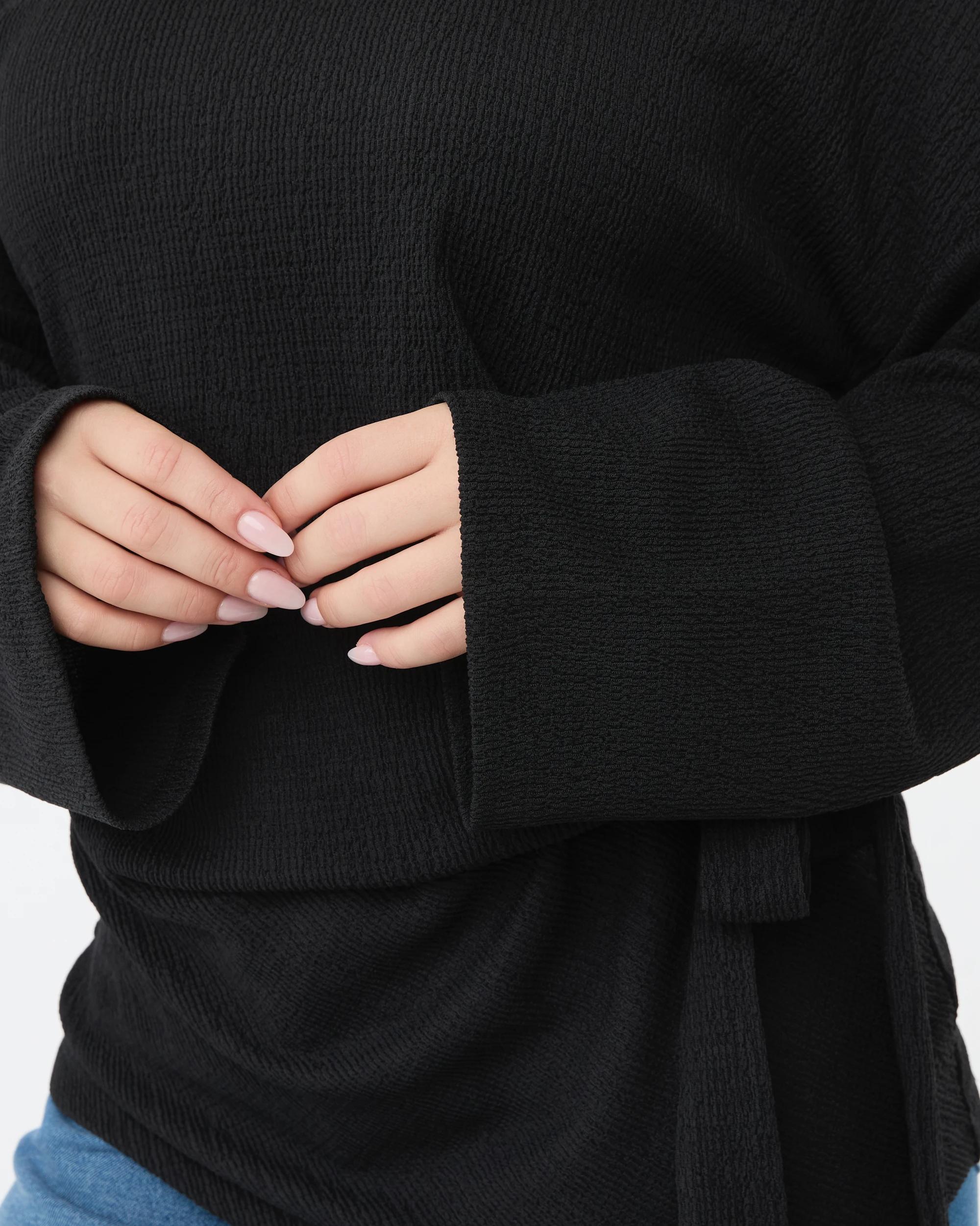 5 Long Sleeve Tie Side Top Black, 5 of 7