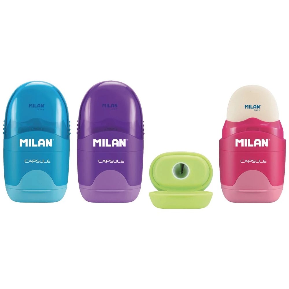 4 Milan Capsule 1 Hole Sharpener and Eraser Assorted, 4 of 4
