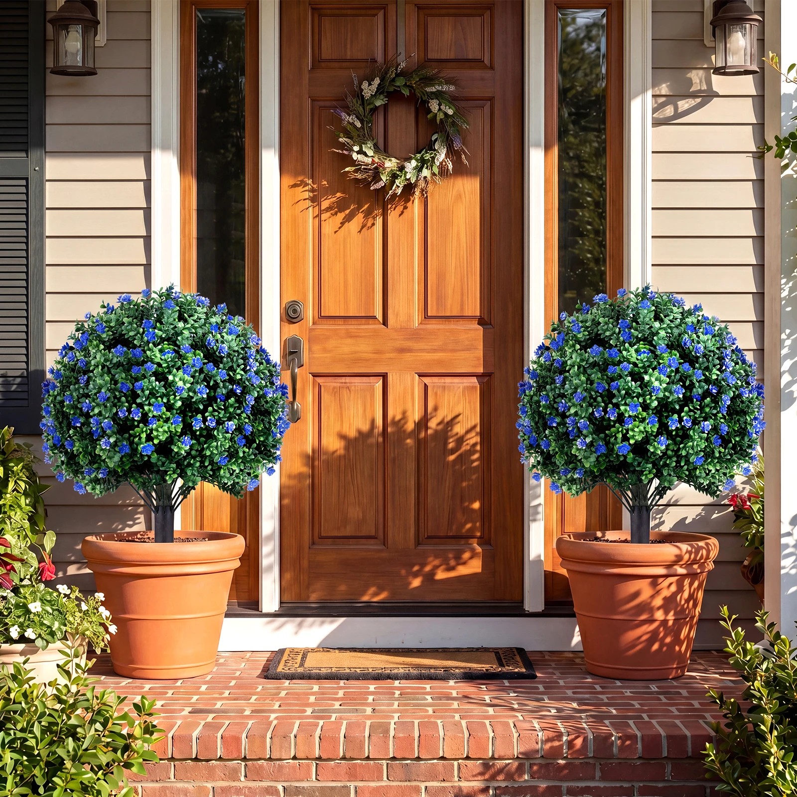 3 Costway 2 Pack Artificial Camellia Boxwood Topiary Ball Trees Faux Floral Shrubs, 3 of 4