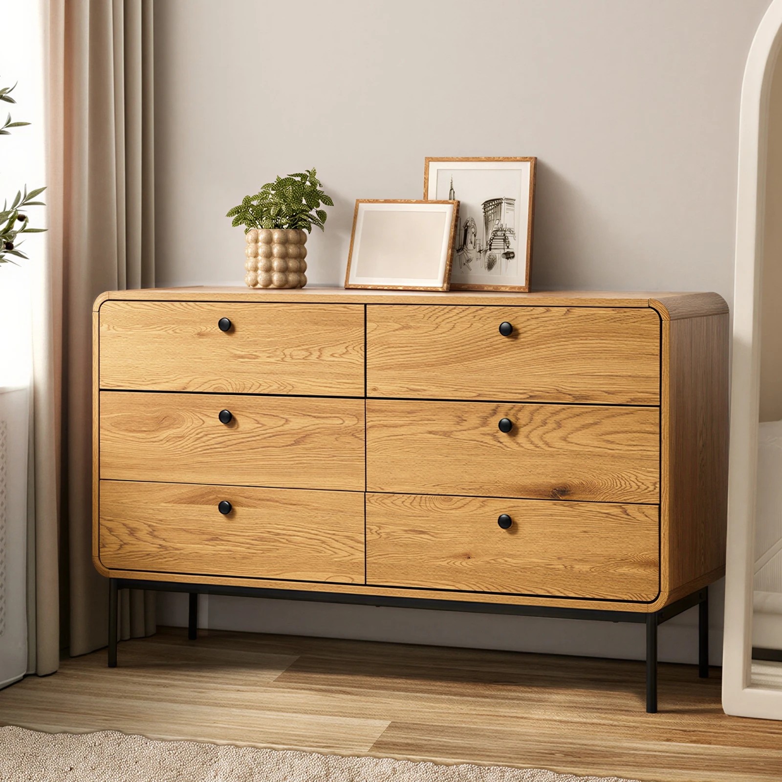 3 Oikiture 6 Chest of Drawers Tallboy Storage Cabinet Dresser - Natural, 3 of 9