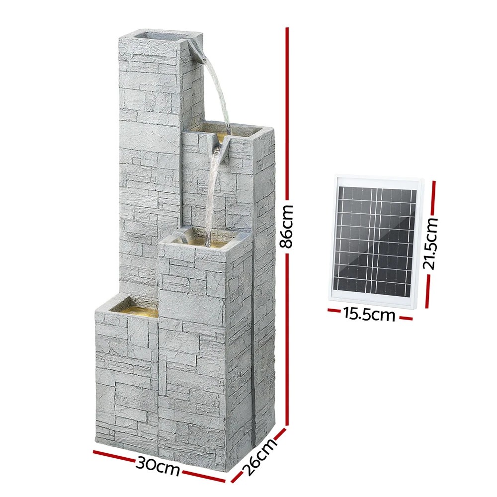 2 Gardeon Solar Fountain Water Feature Outdoor Indoor 4-Tier Square Cascading - Beige, 2 of 8
