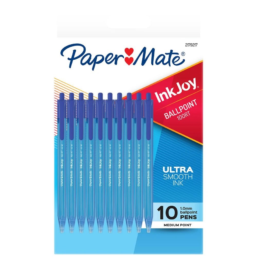 1 Paper Mate Inkjoy 100RT Ballpoint Pens Blue 10 Pack, 1 of 5