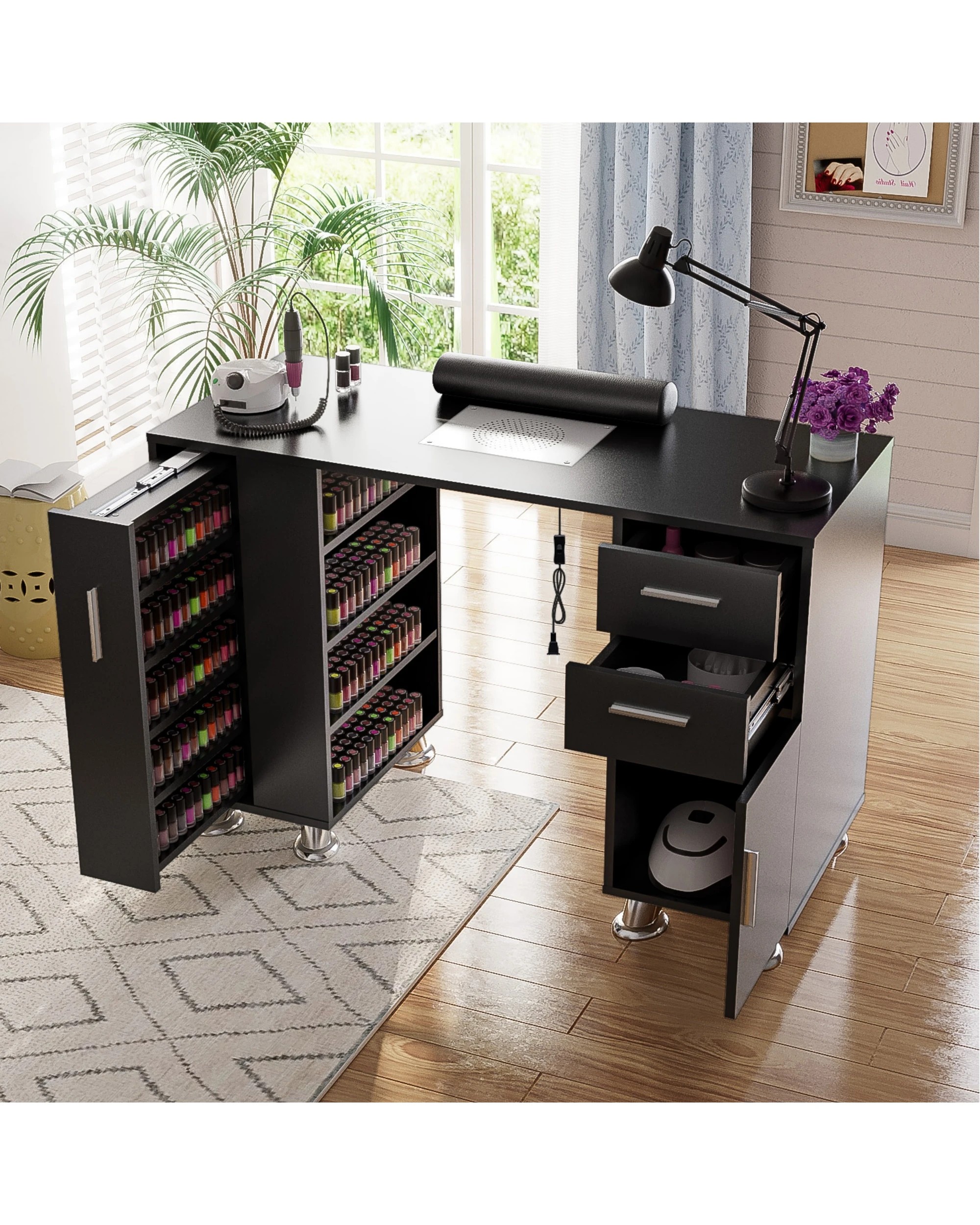 2 Advwin Manicure Table Nail Tech Desk Dressing Table Dust Collector Drawers Cabinet Storage
 - Black, 2 of 10