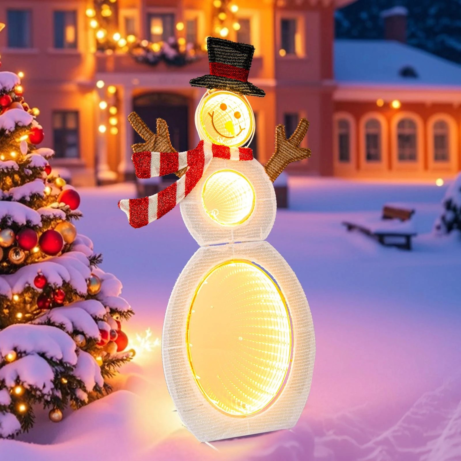 2 Costway LED Pre-Lit Snowman w/Mirror 105 Built-in Light Xmas Christmas Home Garden Decor Gift, 2 of 2