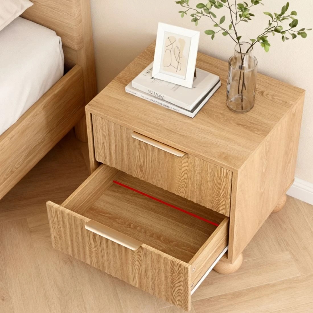 4 Artiss Rattan Bedside Table 2 Drawers Pine - Natural, 4 of 8