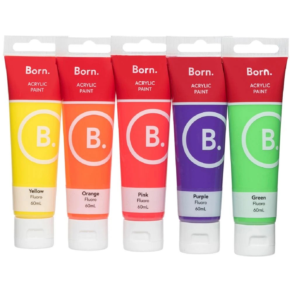 1 Born Acrylic Paints 60mL Fluoro Colours 5 Pack, 1 of 6