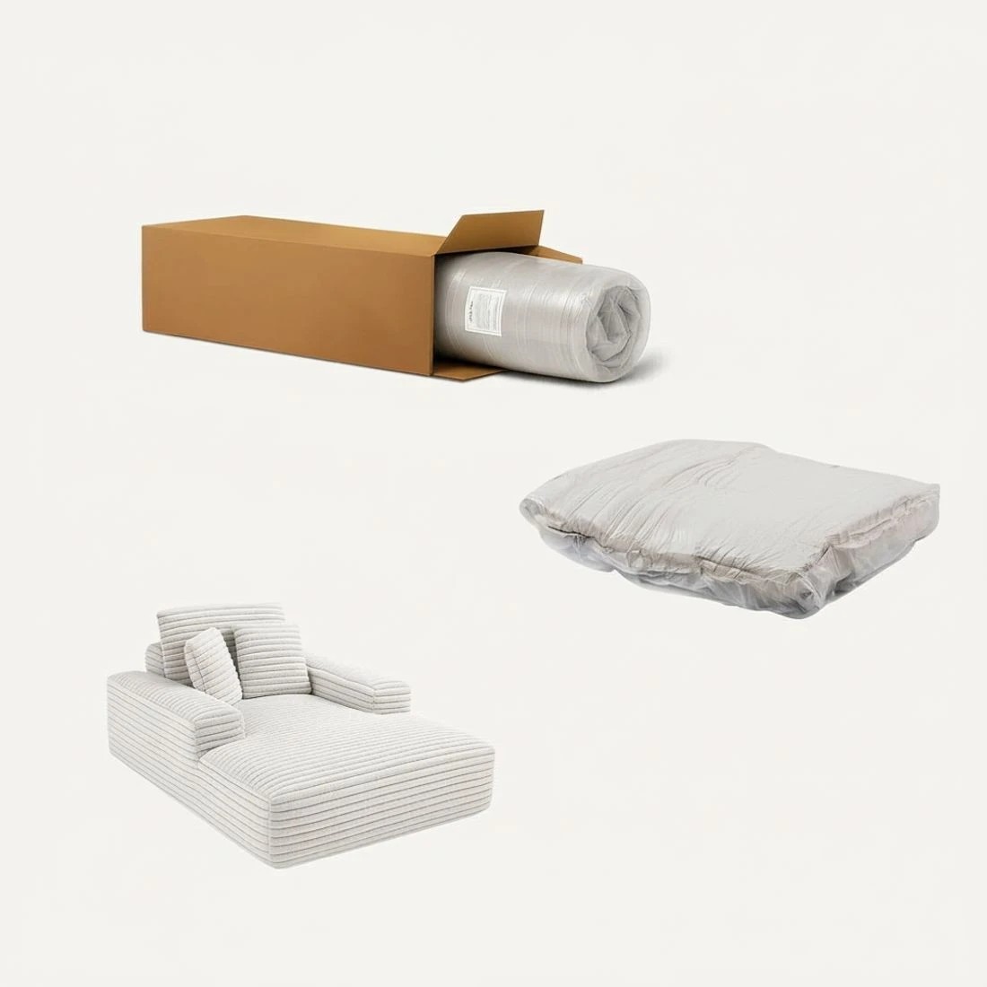 3 Artiss Sofa Bed Lounge Chair Recliner Couch Reading Chairs Sleeper Cloud Sofas Faux Fur Fabric - Beige, 3 of 7