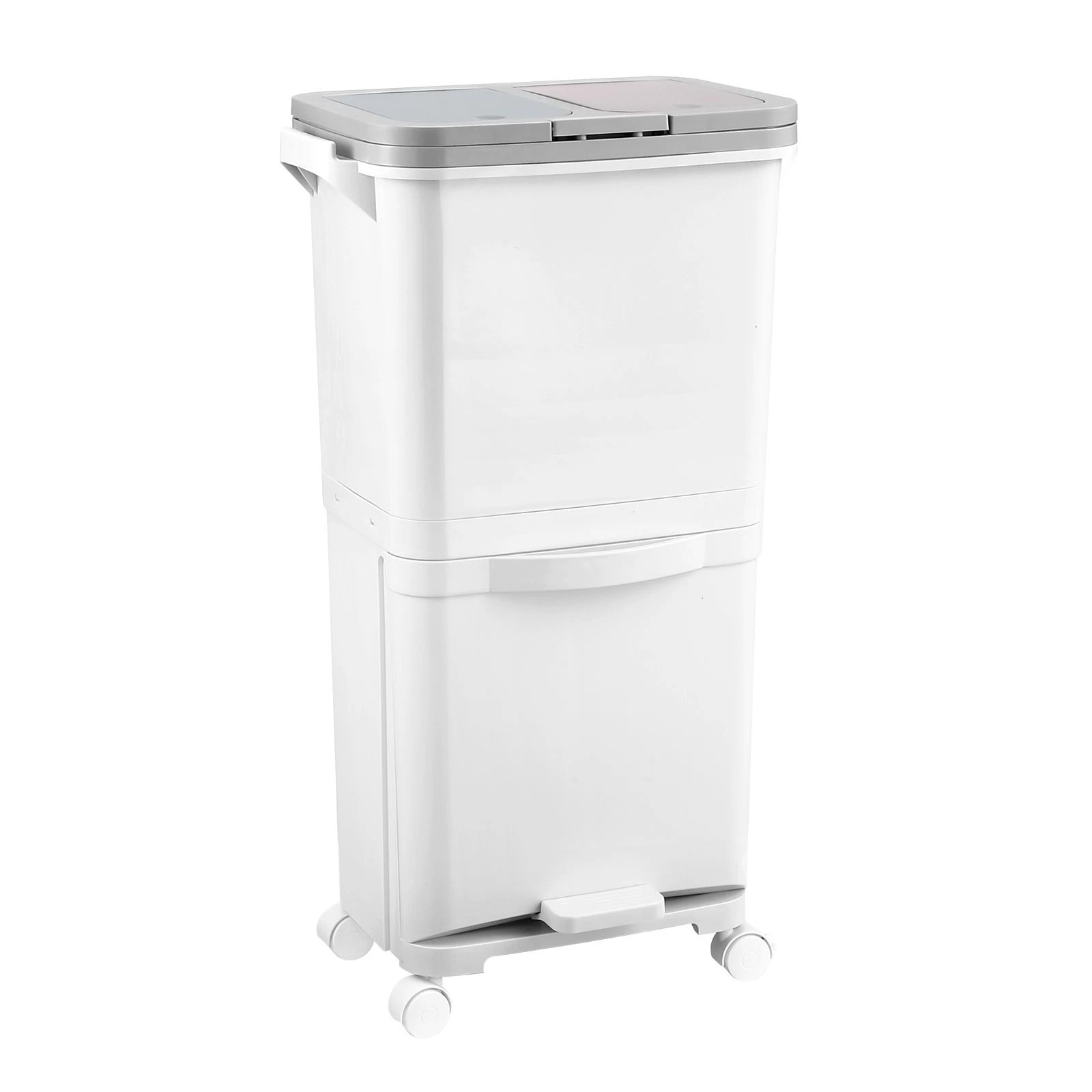 2 Dr FUSSY 38L 2 Tier Rubbish Recycling Bin with Wheels 3 Compartment Kitchen Waste Sorter Removable Buckets, 2 of 6
