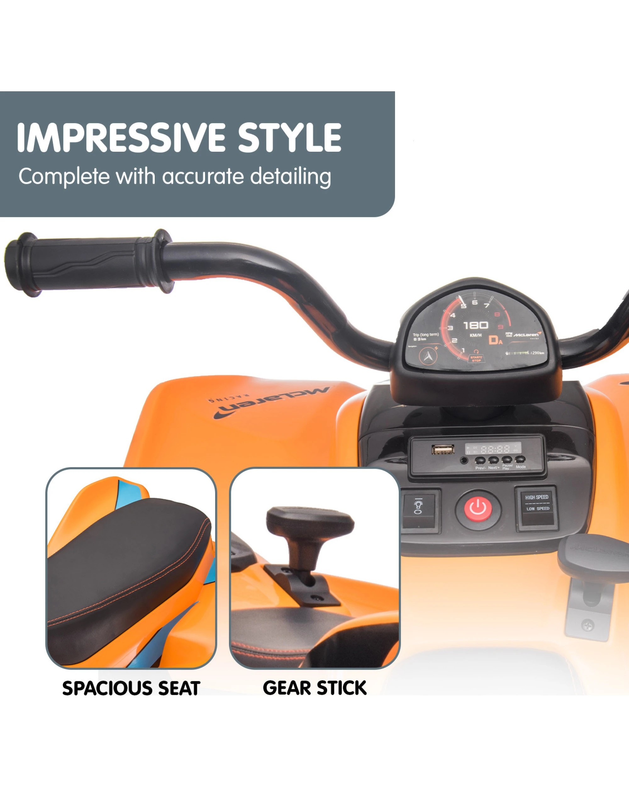 3 Kahuna Licensed MCL35 McLaren Kids Toy Ride On Electric Quad Bike - Orange, 3 of 10