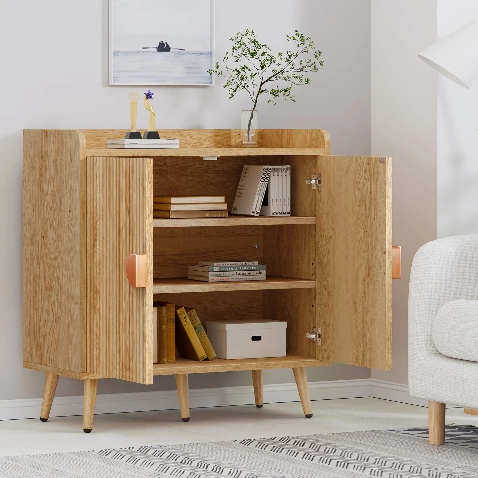 4 Alfordson Buffet Sideboard Cupboard Storage Cabinet Hallway Kitchen - Oak, 4 of 10