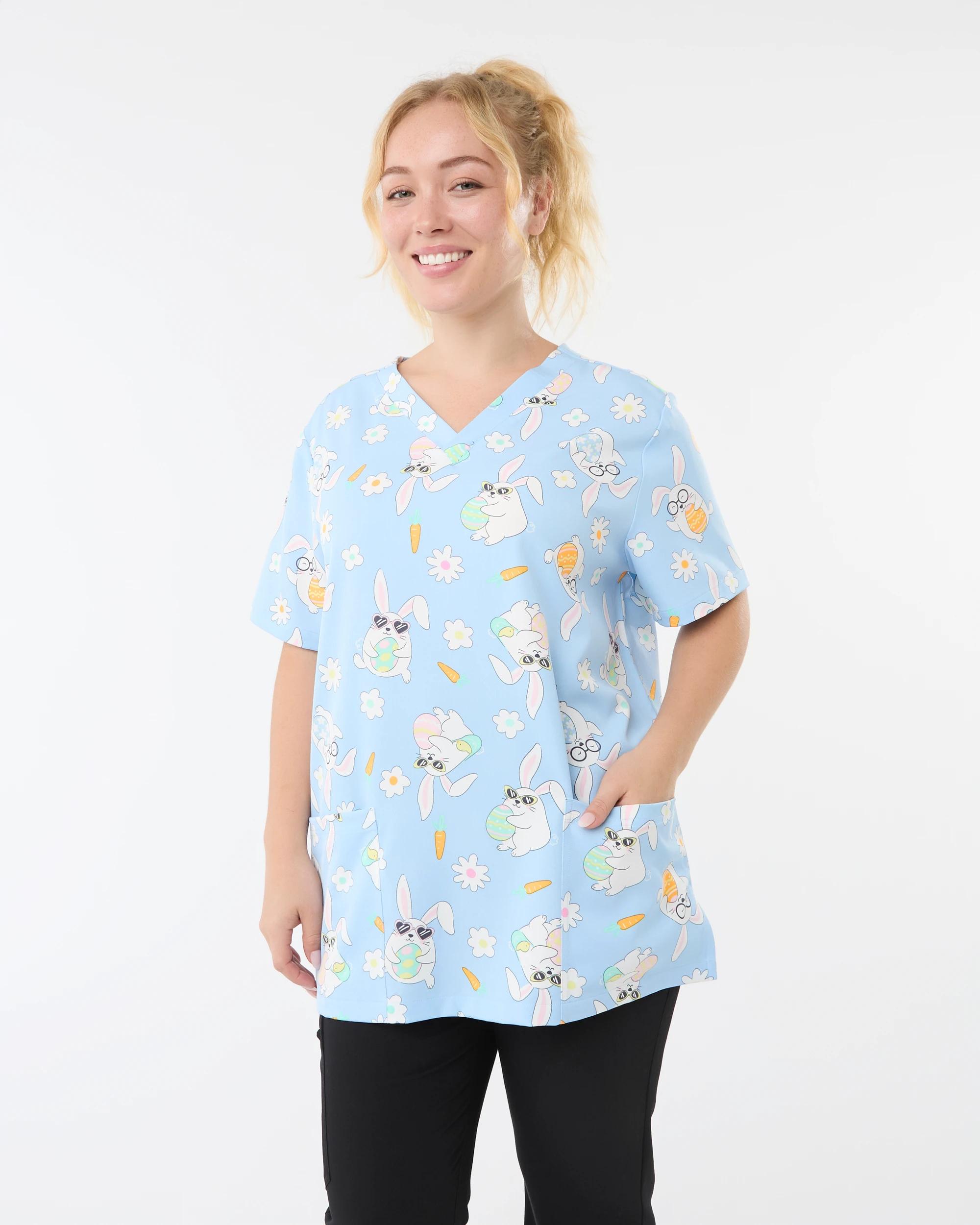 2 Work Short Sleeve Print Scrub Top Blu Easter, 2 of 10