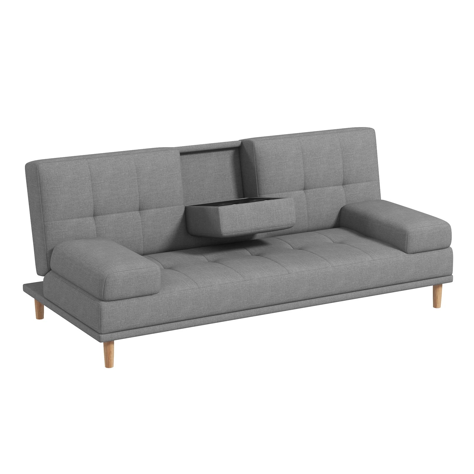 2 Casa Decor Mendoza 2 in 1 Sofa Bed Couch Pull Down Cupholder 3 Seats Futon Grey - Grey, 2 of 8