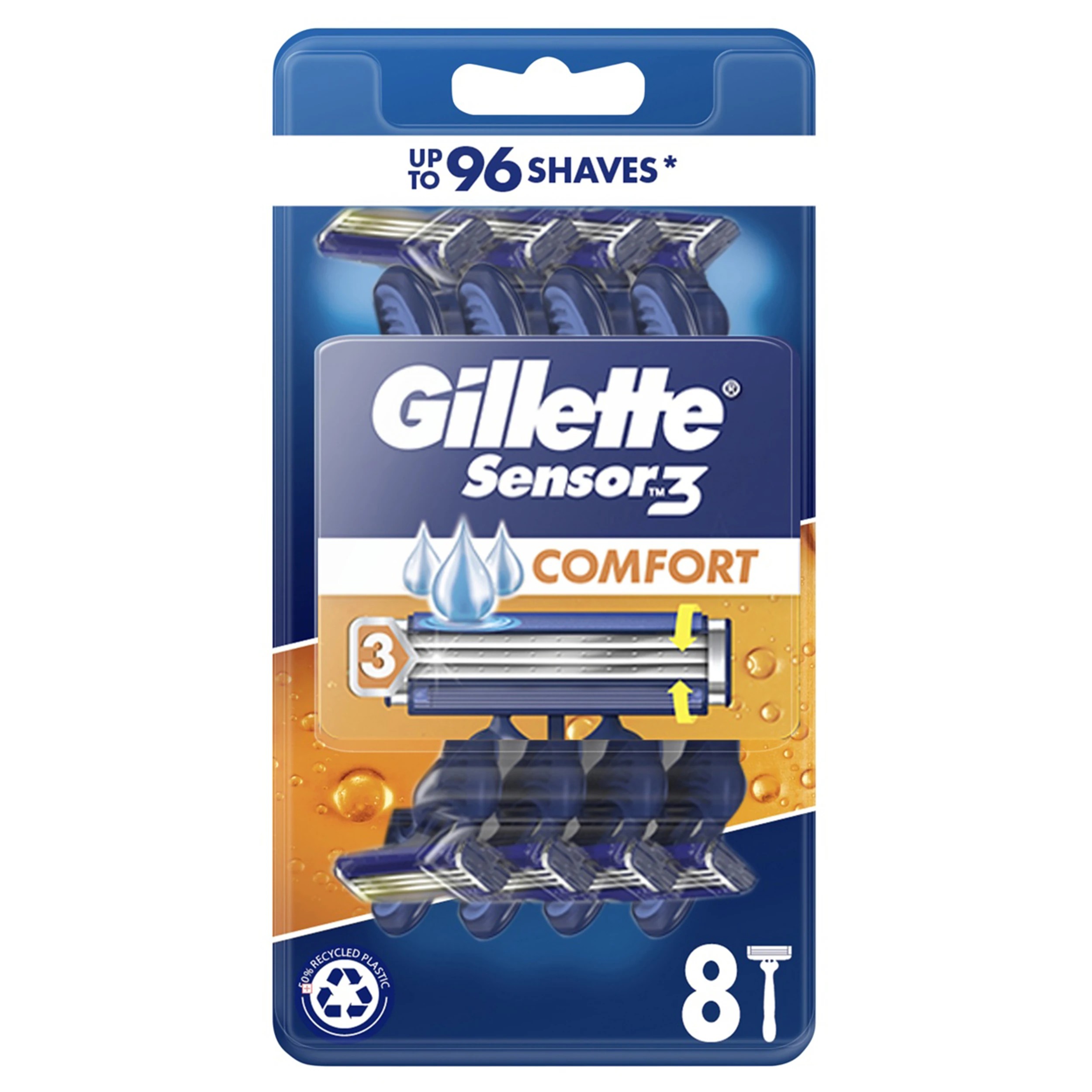 1 8 Pack Gillette Sensor 3 Comfort Disposable Razors, 1 of 10