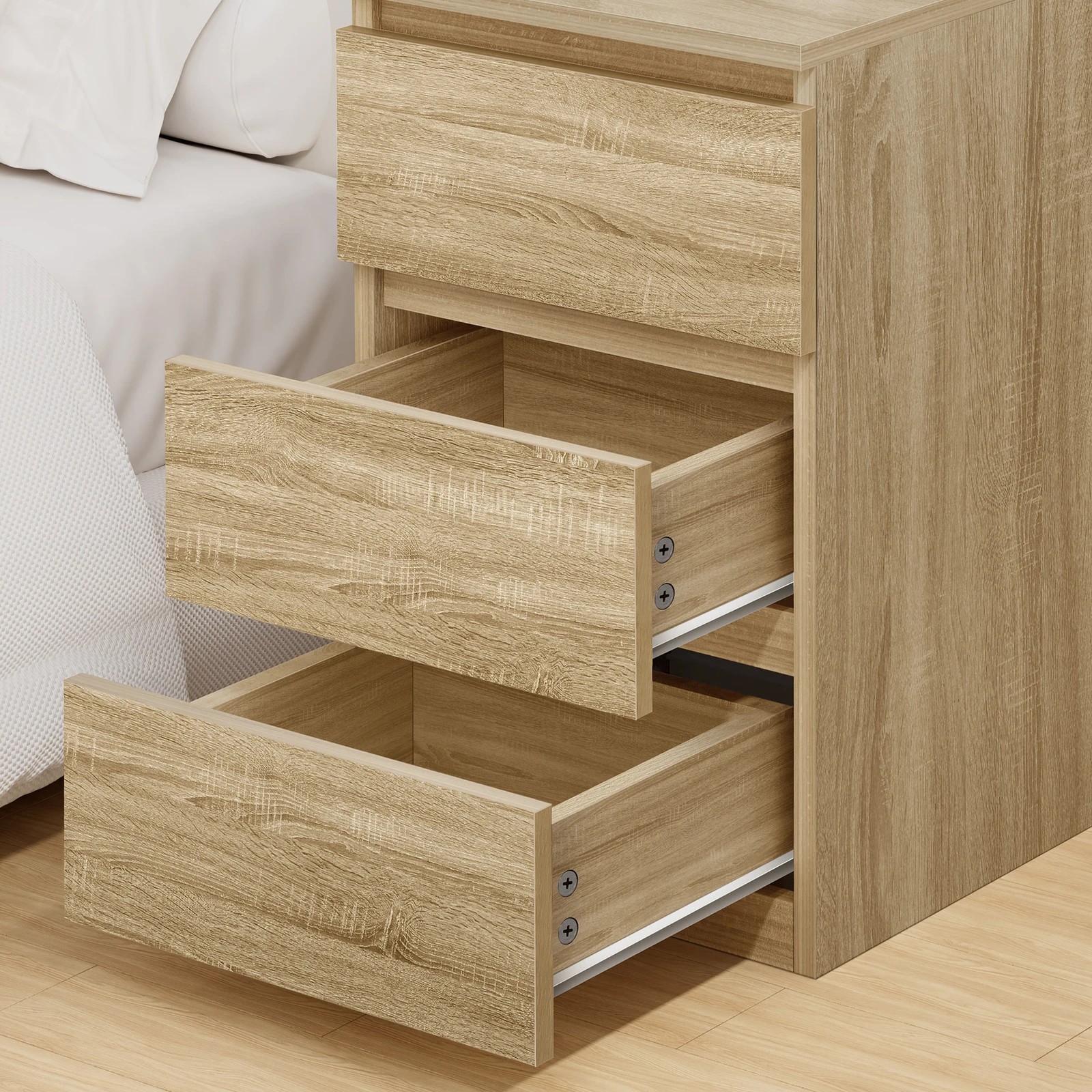 6 Alfordson Bedside Table Nightstand 3 Drawers Side End Table Wood - Oak, 6 of 8