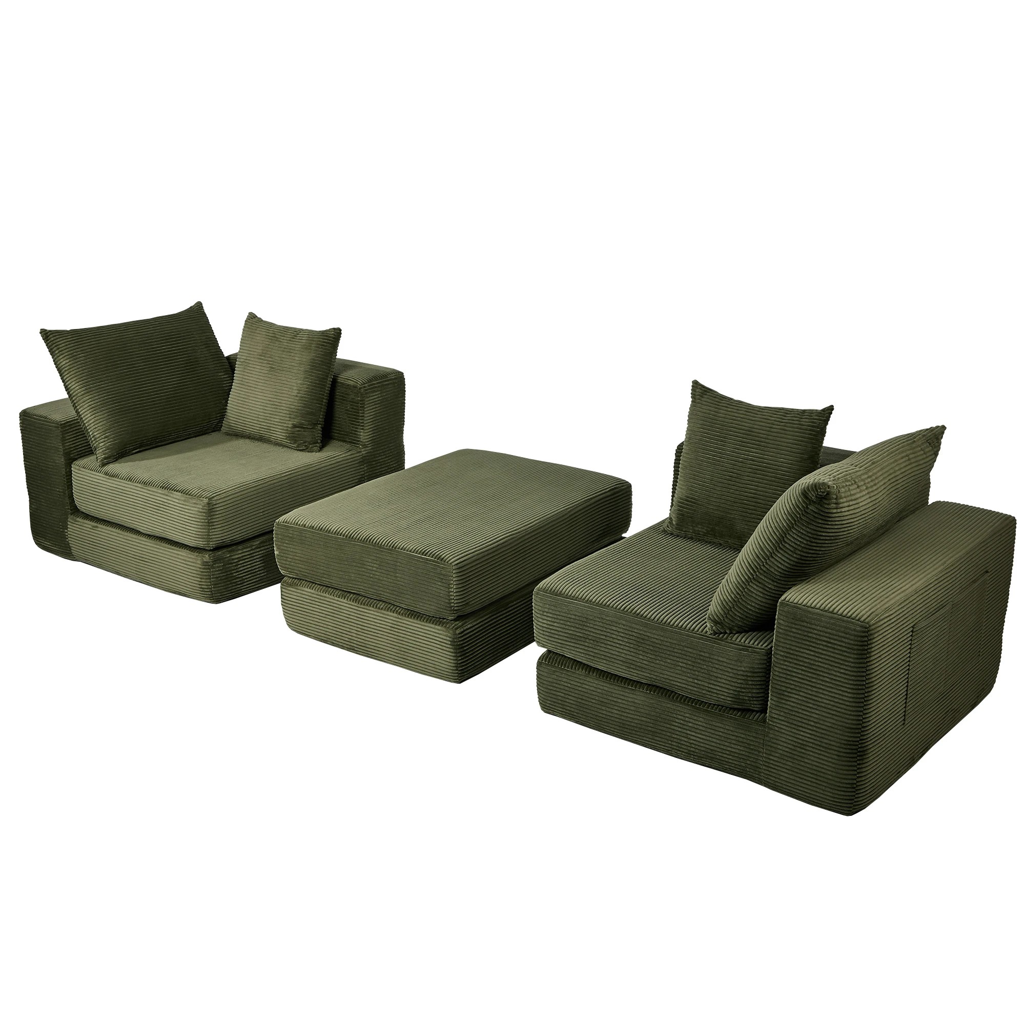 6 Oikiture Compressed Modular Sectional Sofa Corduroy - Green, 6 of 10