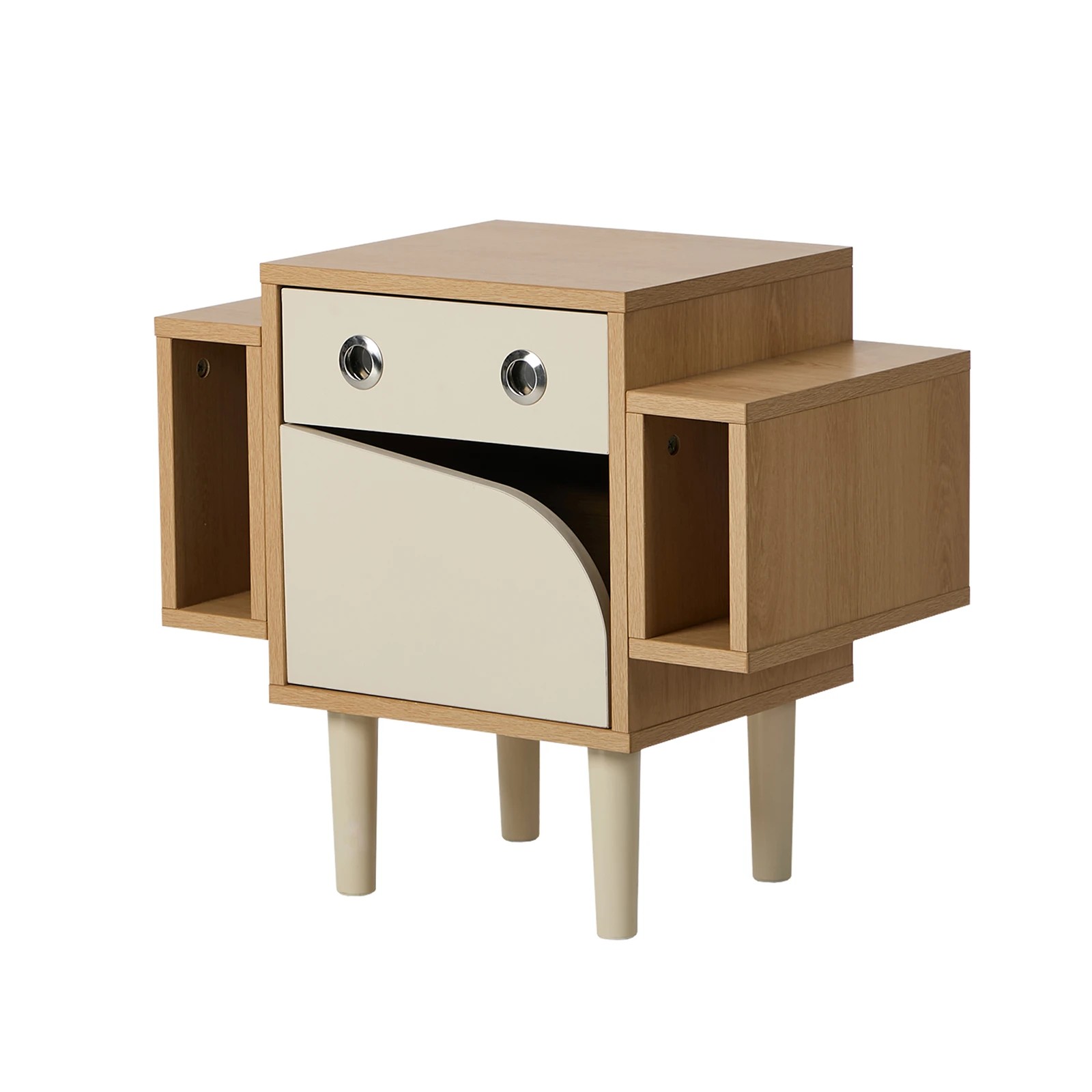 1 Oikiture Kids Robot Bedside Table Nightstand With Drawer Bedroom Storage Cabinet - Natural, 1 of 8