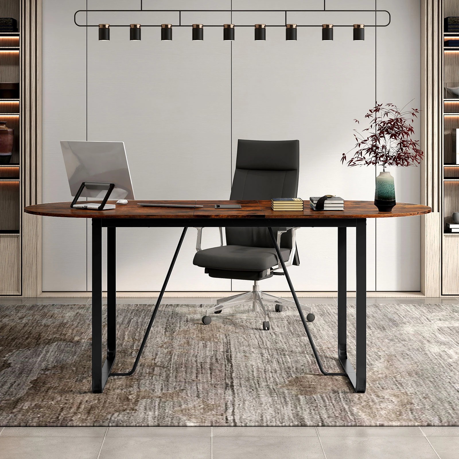 4 Costway 180cm Conference Table Oval Meeting Table for 10 People w/Cable Management, 4 of 5