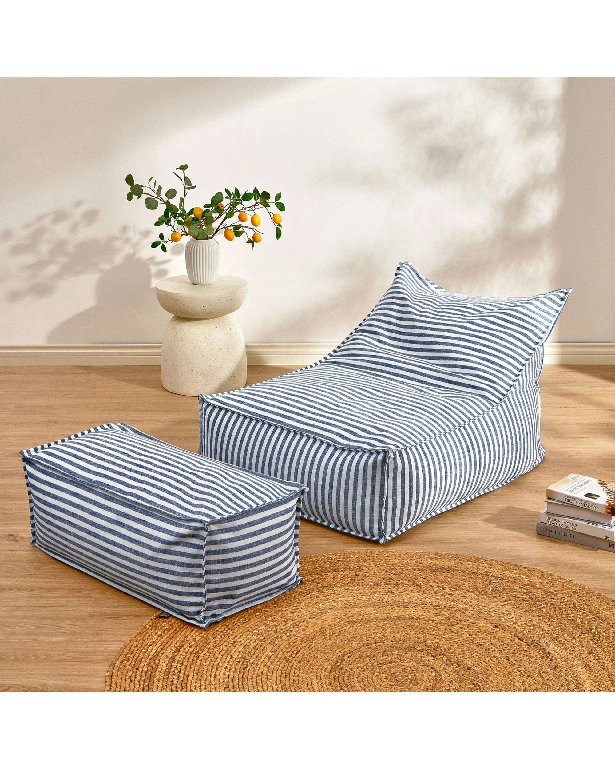 5 Cadence & Co. Oscar Faux Linen Ottoman Bean Bag Cover - Navy, 5 of 5