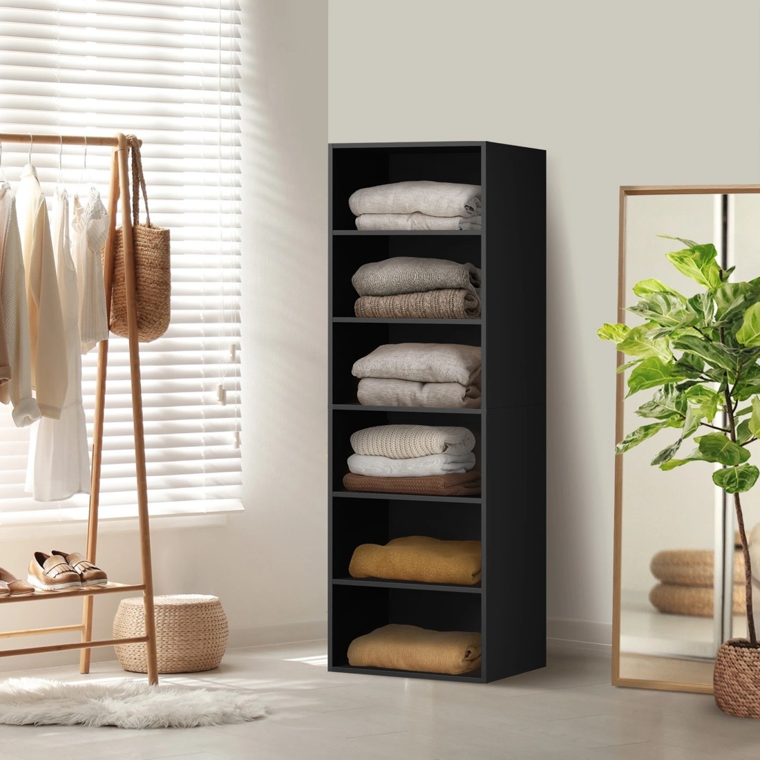 2 Oikiture Wardrobe Shelf Unit Clothes Storage Cabinet 6 Shelves Organiser
 - Black, 2 of 10