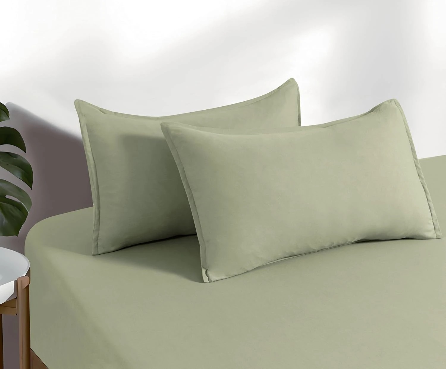 4 CleverPolly 2-Pack Vintage Washed Microfibre Standard Pillowcases - Eucalypt, 4 of 4