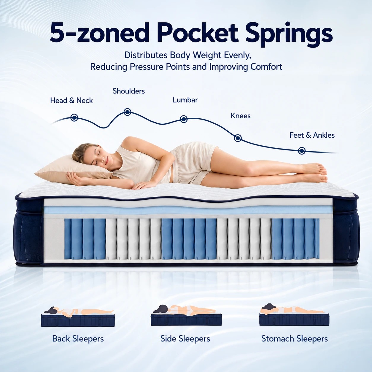6 RoomSense Double Mattress 34cm Thick Medium Soft Tencel Cooling Gel Spring Mattress - White, 6 of 7