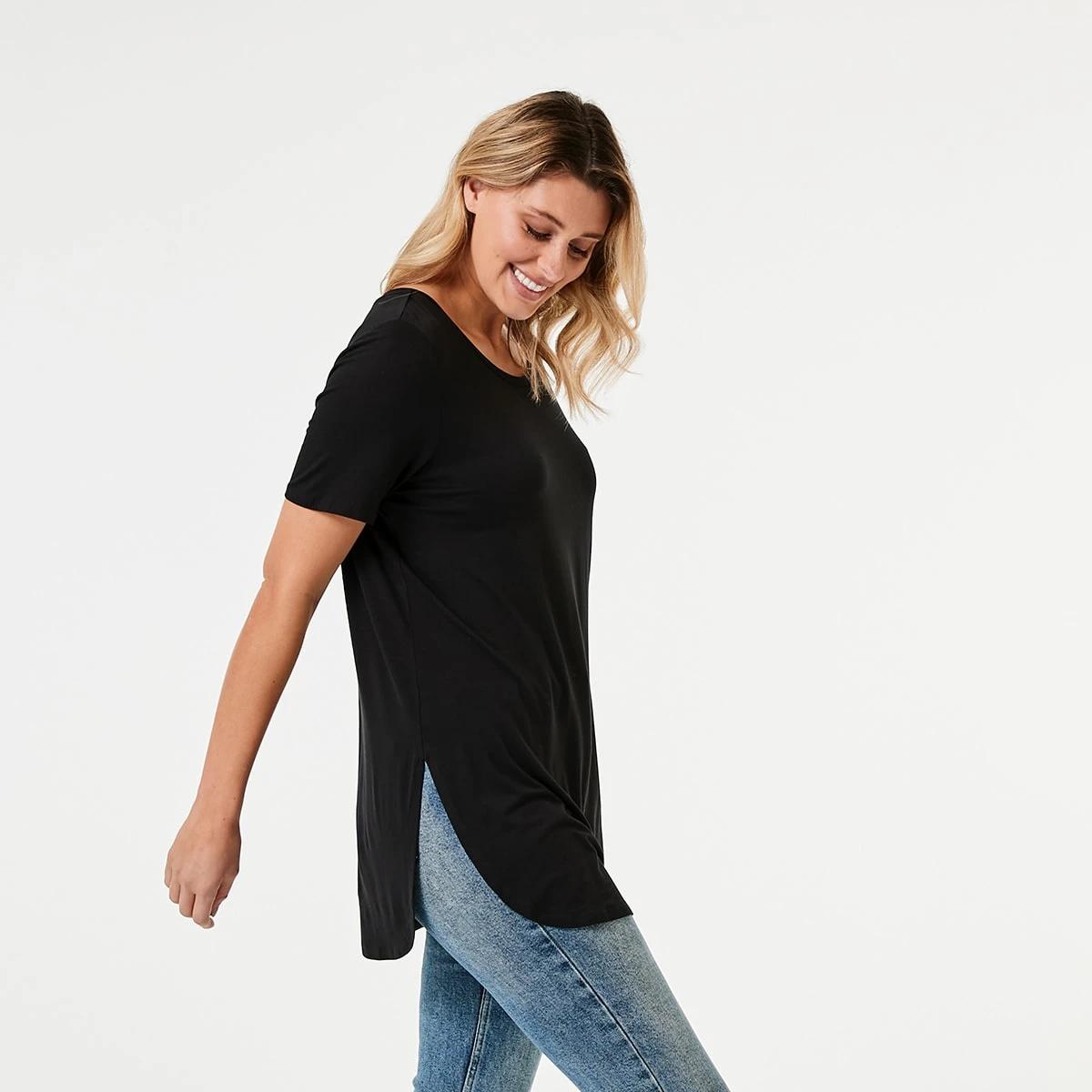 2 Short Sleeve Curved Hem Tunic Black, 2 of 5