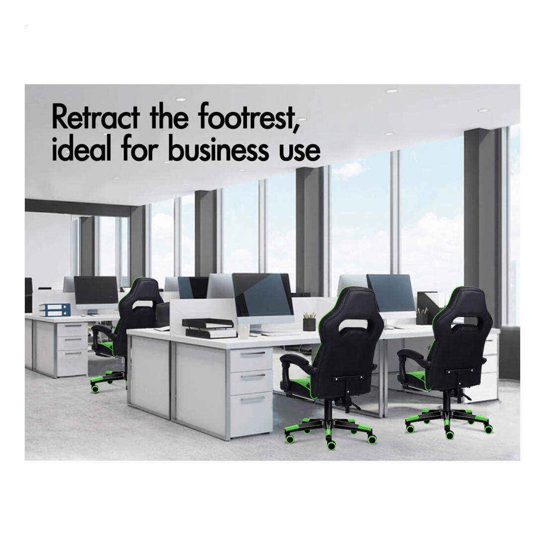 10 Alfordson Gaming Chair Office Seat Massage Racing Footrest Executive - Green, 10 of 10