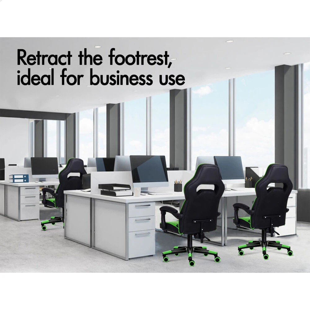 10 Alfordson Gaming Chair Office Seat Massage Racing Footrest Executive - Green, 10 of 10