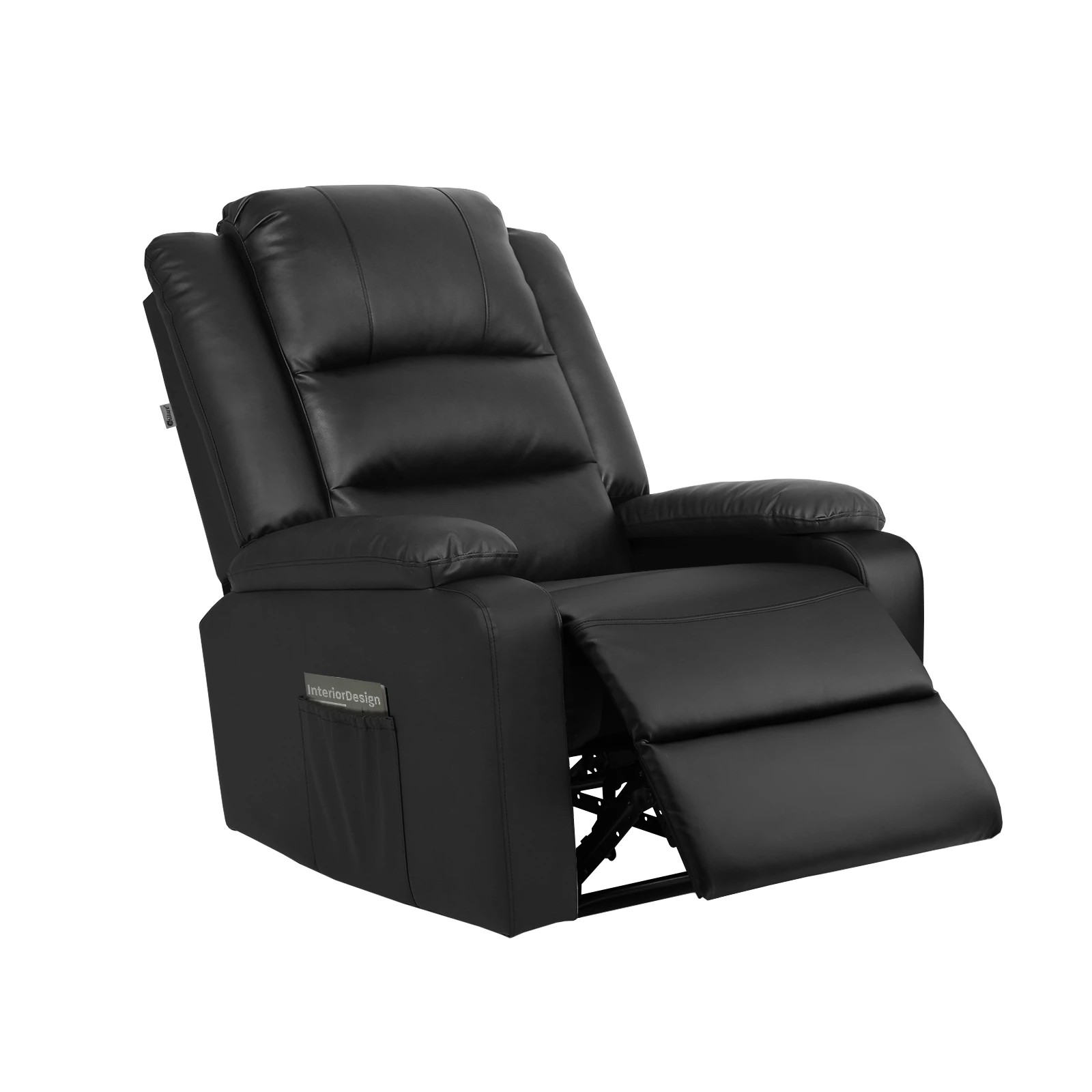 1 Oikiture Recliner Chair With Side Pocket Leather
 - Black, 1 of 7