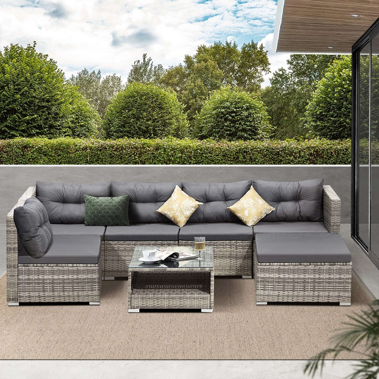 9 Livsip Outdoor Sofa Set 5 Seater Corner Modular Lounge Setting Patio Furniture
 - Grey, 9 of 9