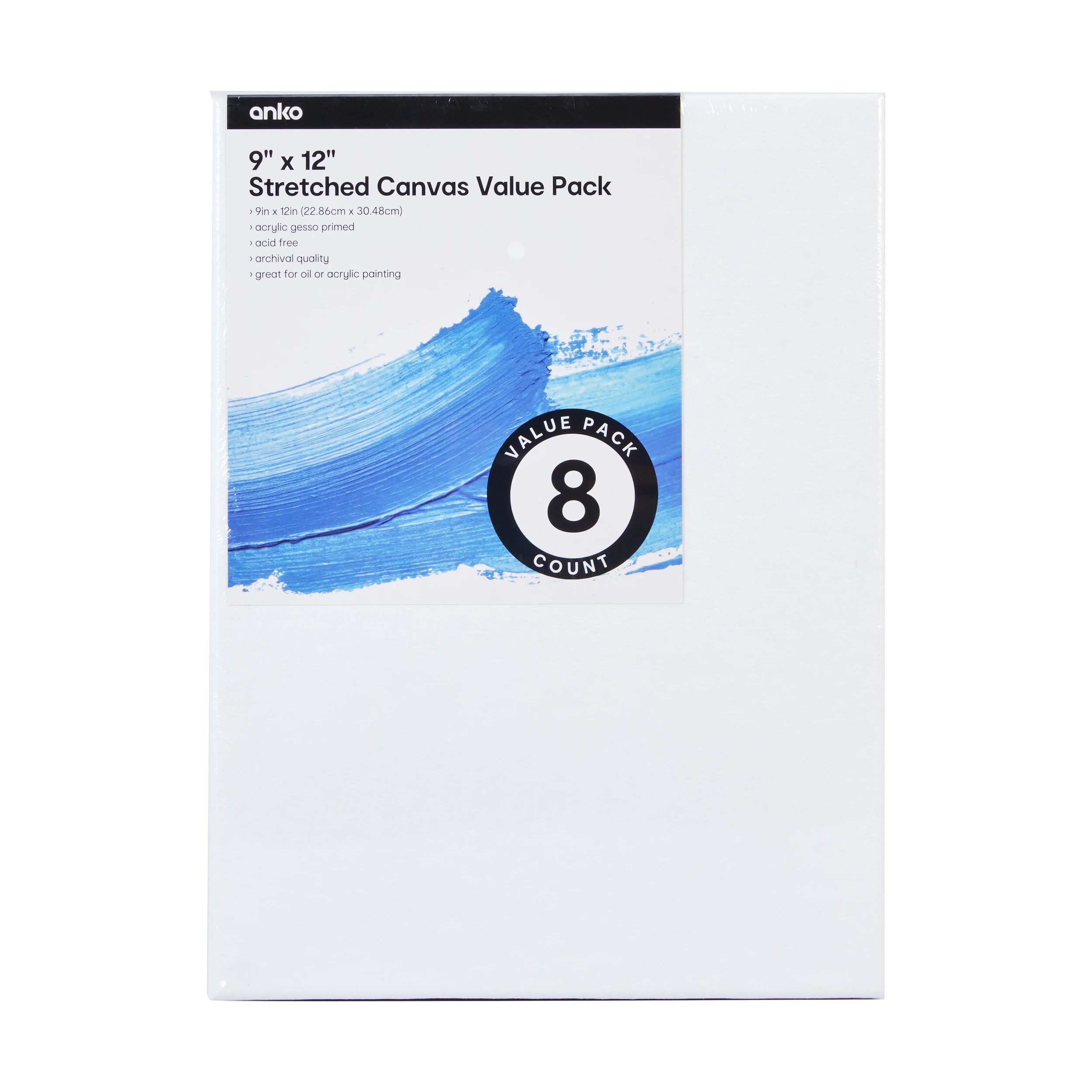 1 8 Piece 9in. x 12in. Stretched Canvas Value Pack, 1 of 4