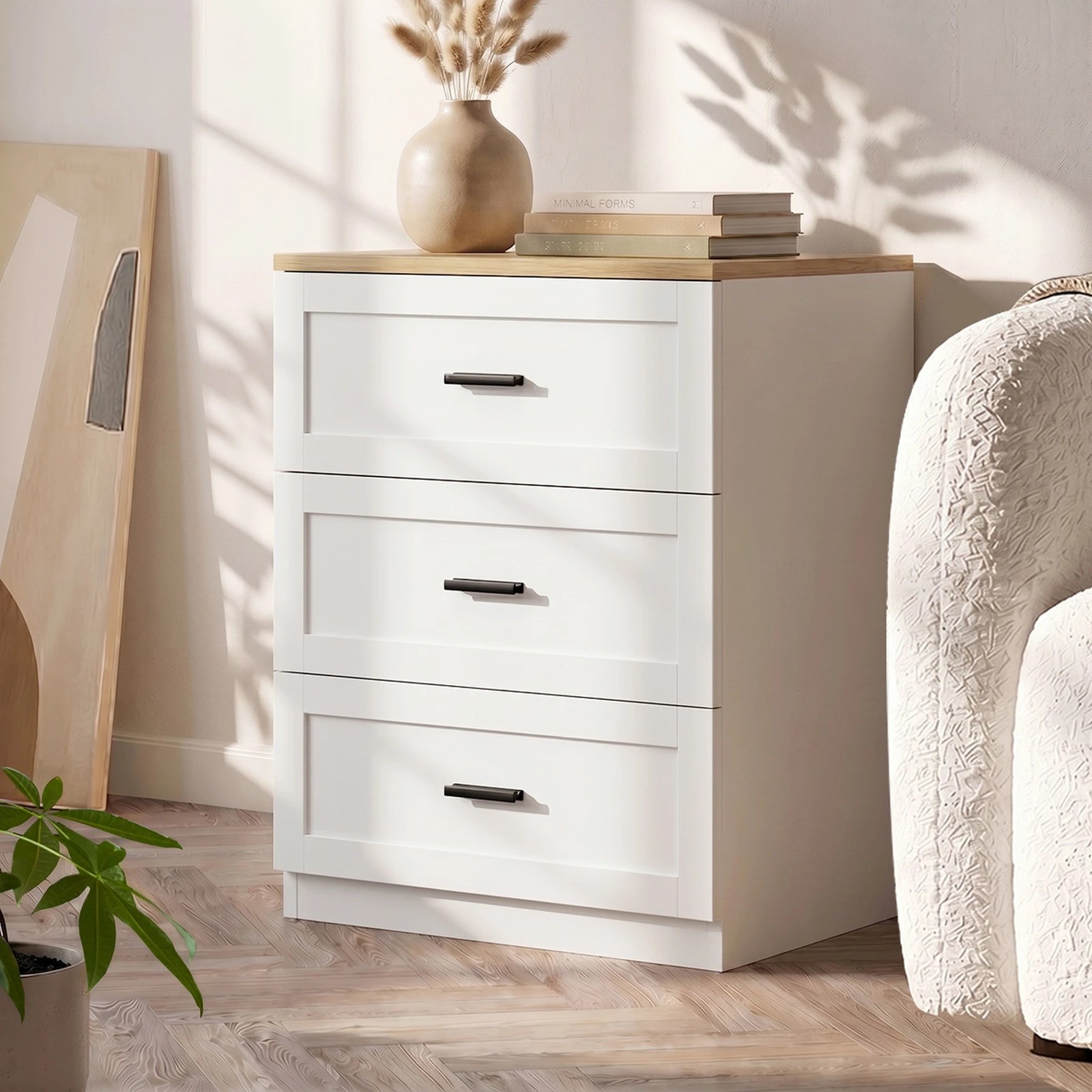 4 Oikiture 2pc Bedside Table 3 Drawers Nightstand Cabinet End Table - White, 4 of 8