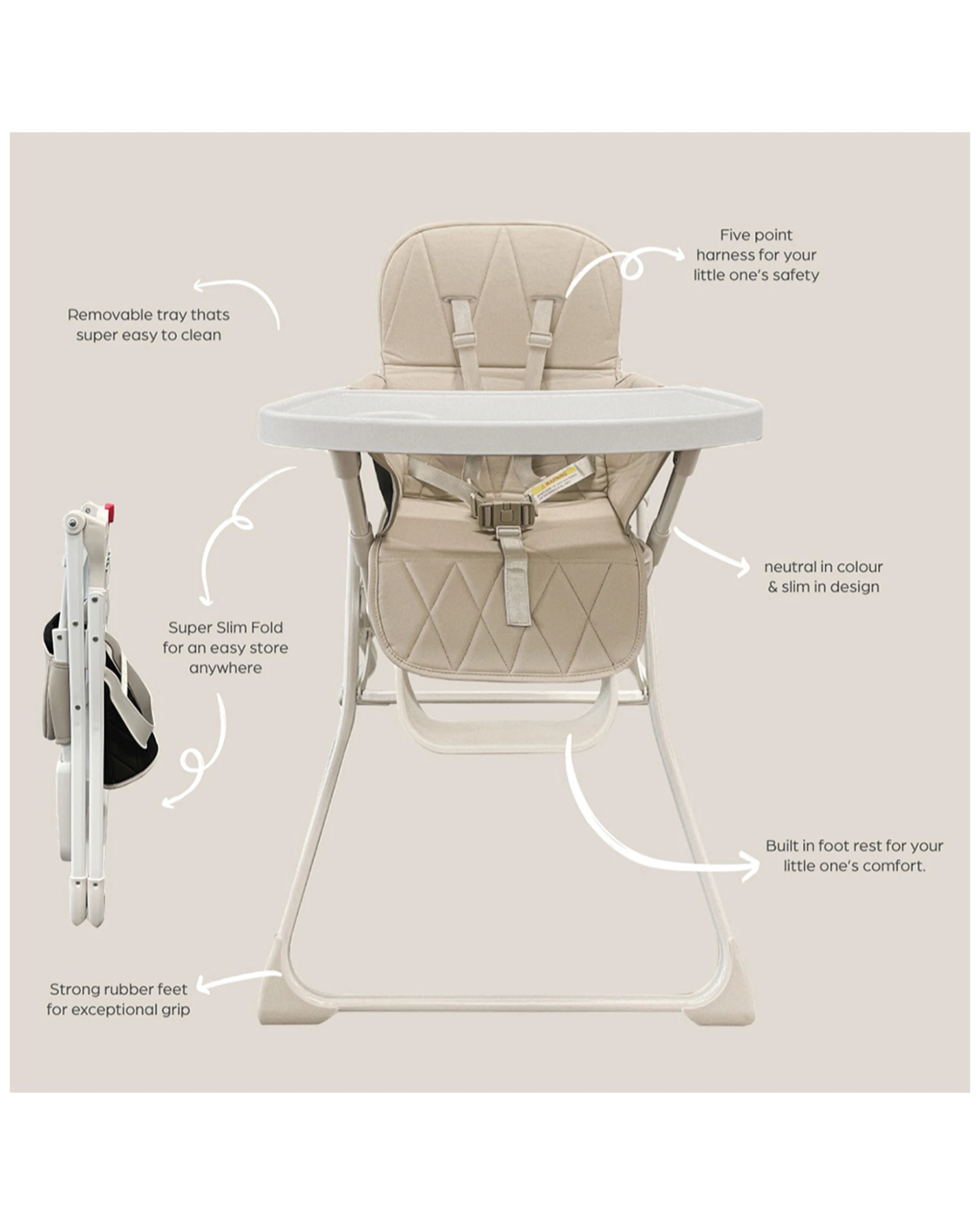 5 Baby Studio Fold Up Portable High Chair Set
 - Natural, 5 of 6