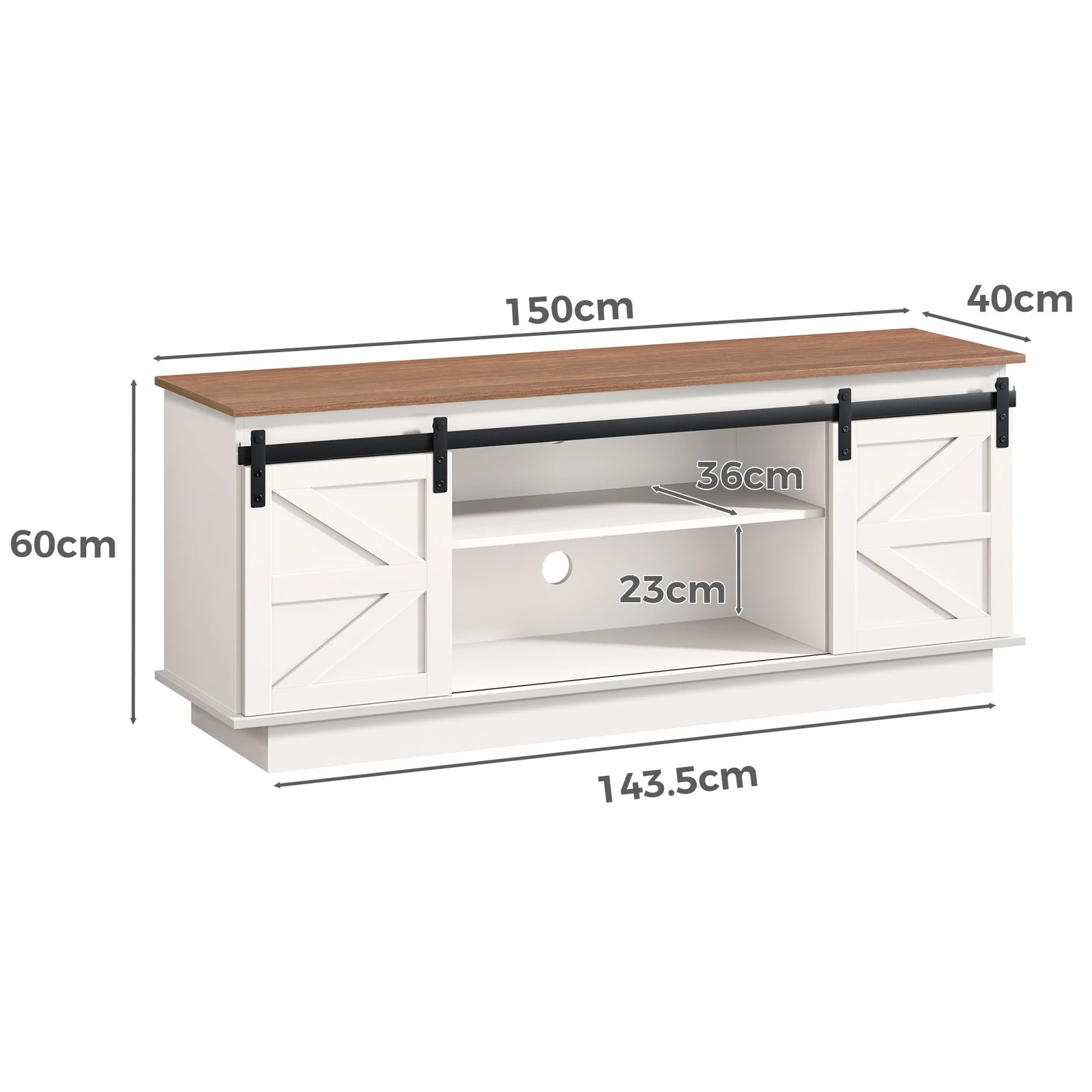 3 Alfordson Entertainment Unit TV Stand Storage Cabinet 150cm Sliding Doors - White, 3 of 8
