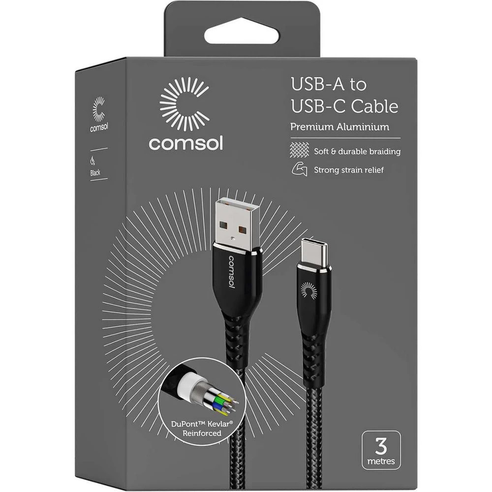 6 Comsol Kevlar USB-A to USB-C Cable 3m Black, 6 of 7