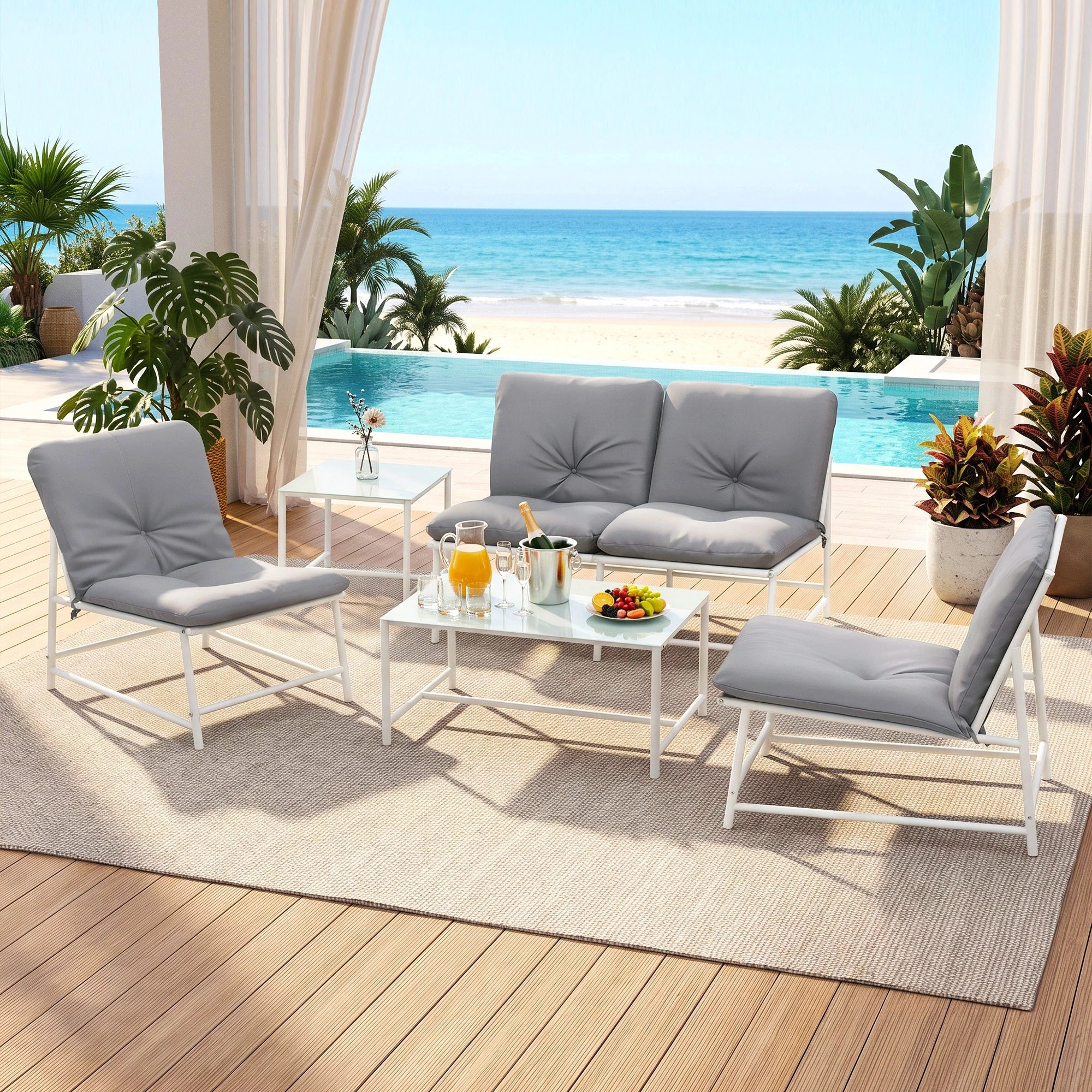 8 Gardeon 5-Piece Outdoor Sofa Set with Cushions Coffee Table and Lounge Chair Set Patio Furniture - White, 8 of 8