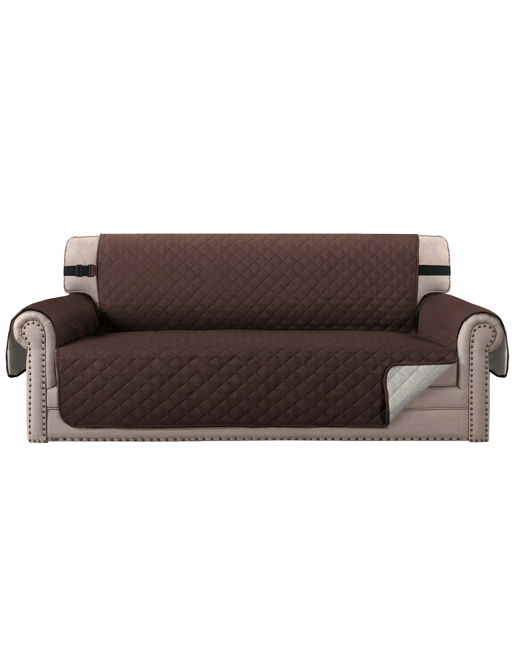 1 Smarcute 3 Seater Quilted Reversible Sofa Cushion with Straps - Brown, 1 of 5